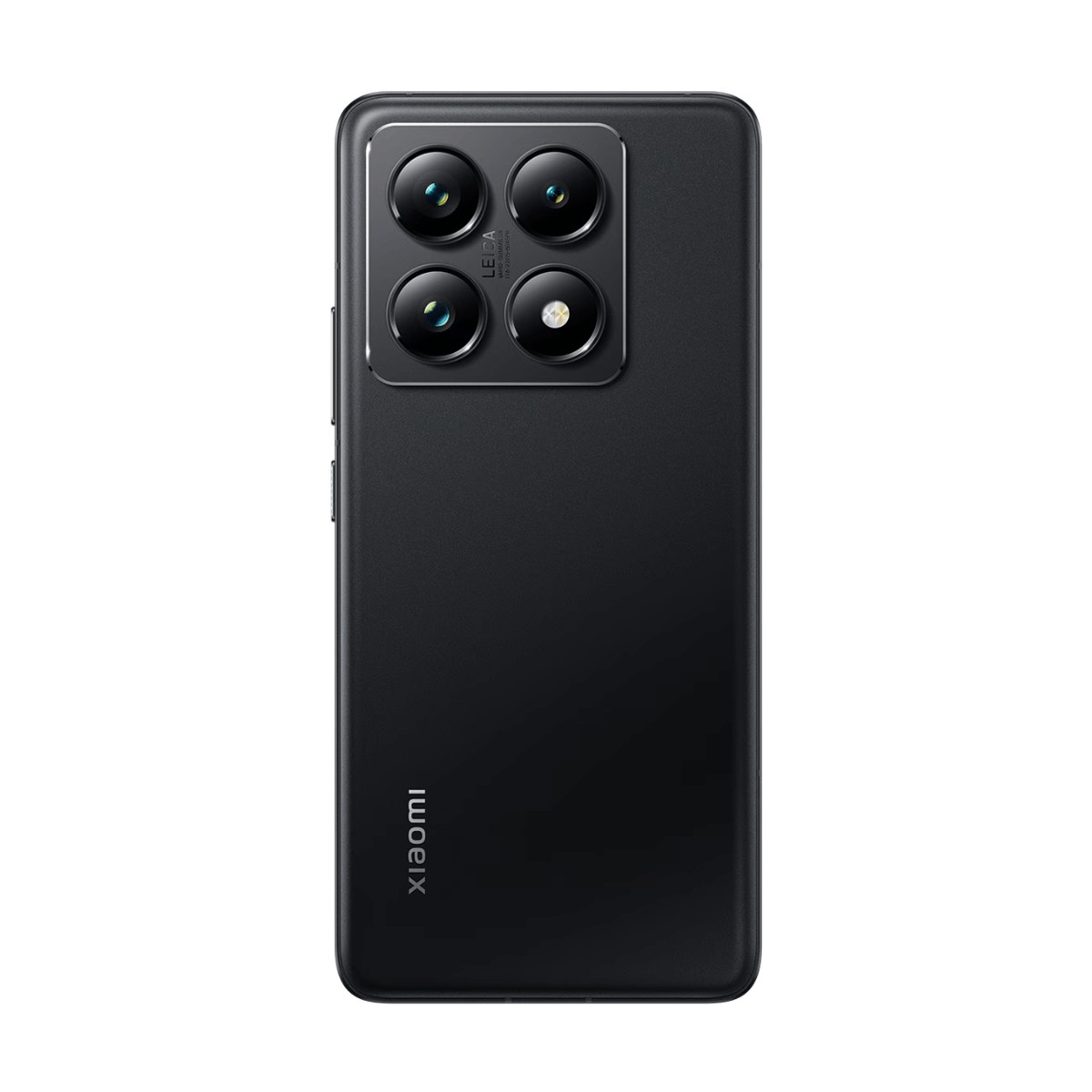 Retro di uno smartphone Xiaomi nero con modulo a quattro fotocamere quadrato in alto a sinistra e logo Xiaomi in basso.