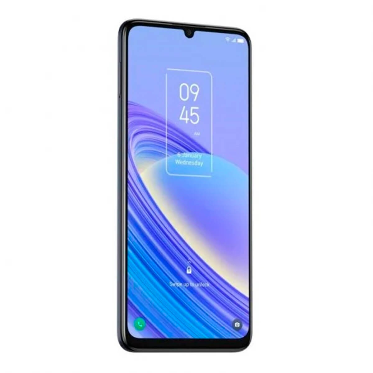 Un teléfono inteligente muestra su pantalla de bloqueo con ondas azules y la hora 09:45.