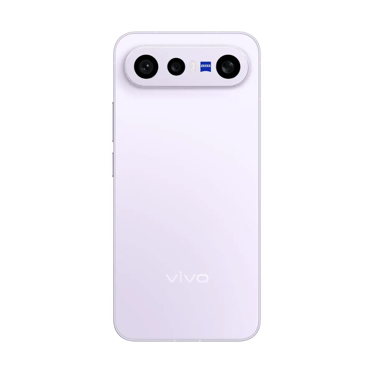 Retro di uno smartphone Vivo viola chiaro con modulo fotocamera orizzontale in alto e logo Vivo in basso.