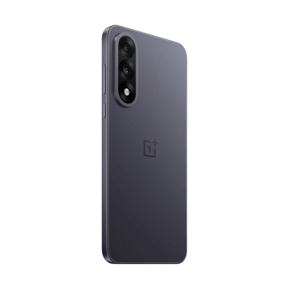 Vista posteriore di uno smartphone scuro con tripla fotocamera verticale e logo OnePlus.