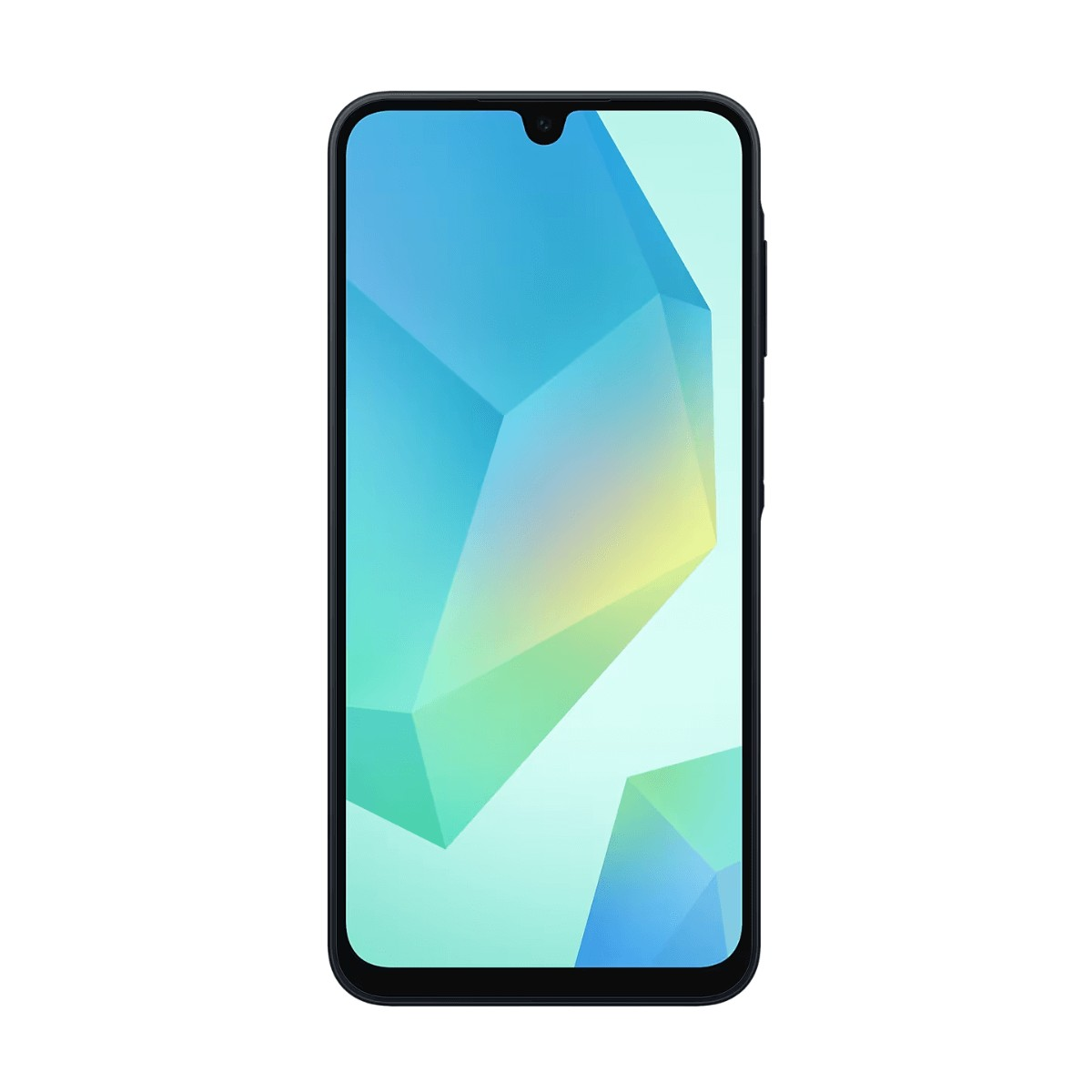 Uno smartphone con cover scura e uno sfondo astratto blu e verde sullo schermo.