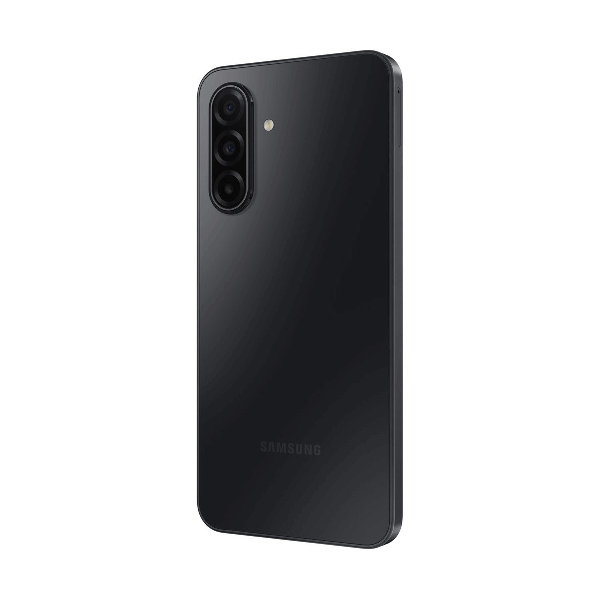 Retro di uno smartphone nero con tre fotocamere allineate verticalmente e un logo Samsung.
