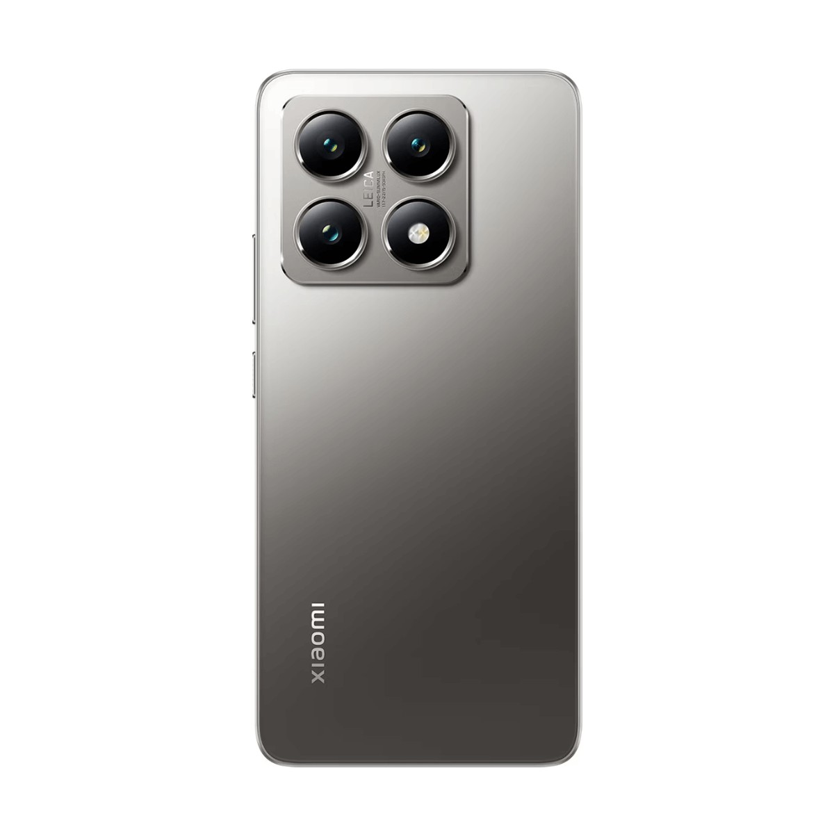 Rückseite eines grauen Xiaomi-Smartphones mit Leica-Quad-Kamera und Logo.