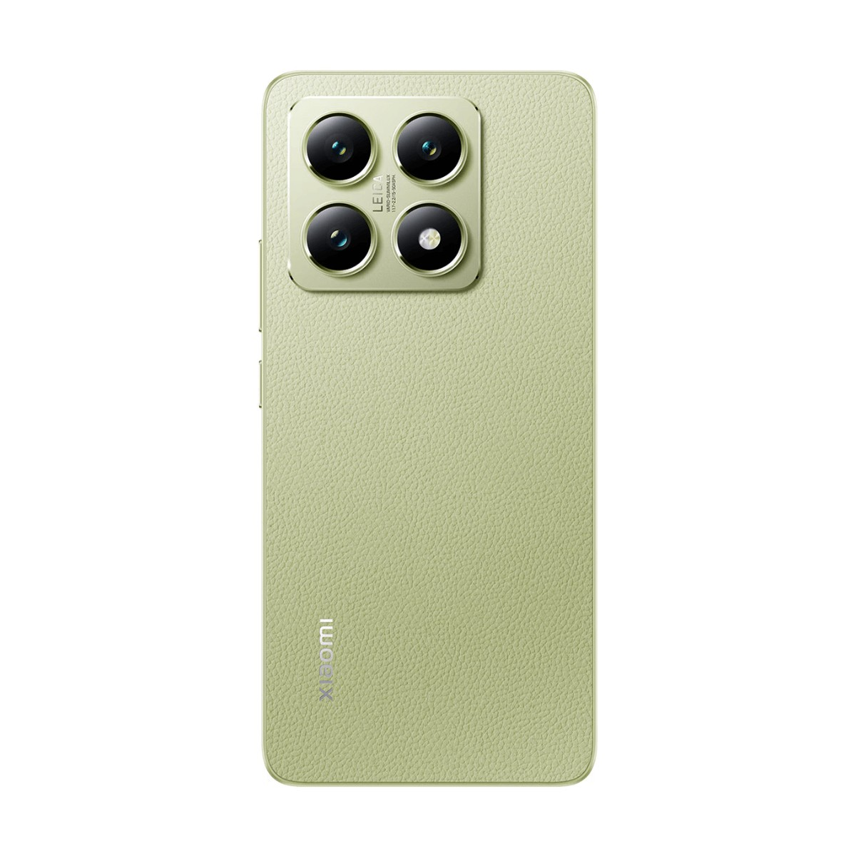 Retro di uno smartphone Xiaomi verde chiaro con quattro obiettivi fotografici disposti in alto.