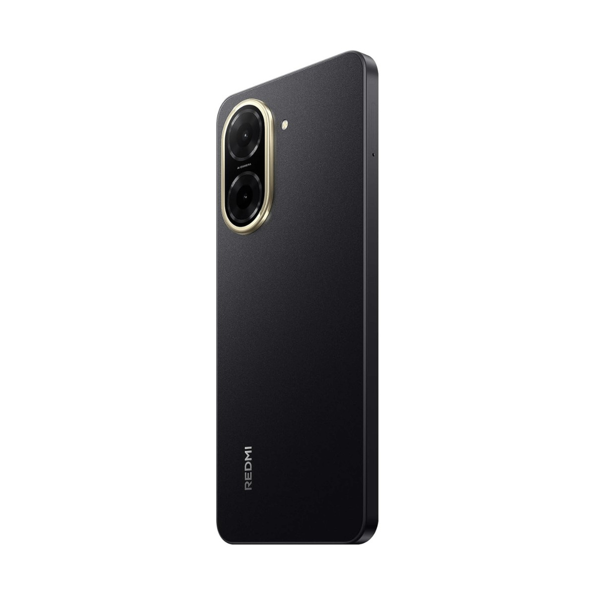 Smartphone Redmi nero che mostra il retro con un modulo a doppia fotocamera ovale.