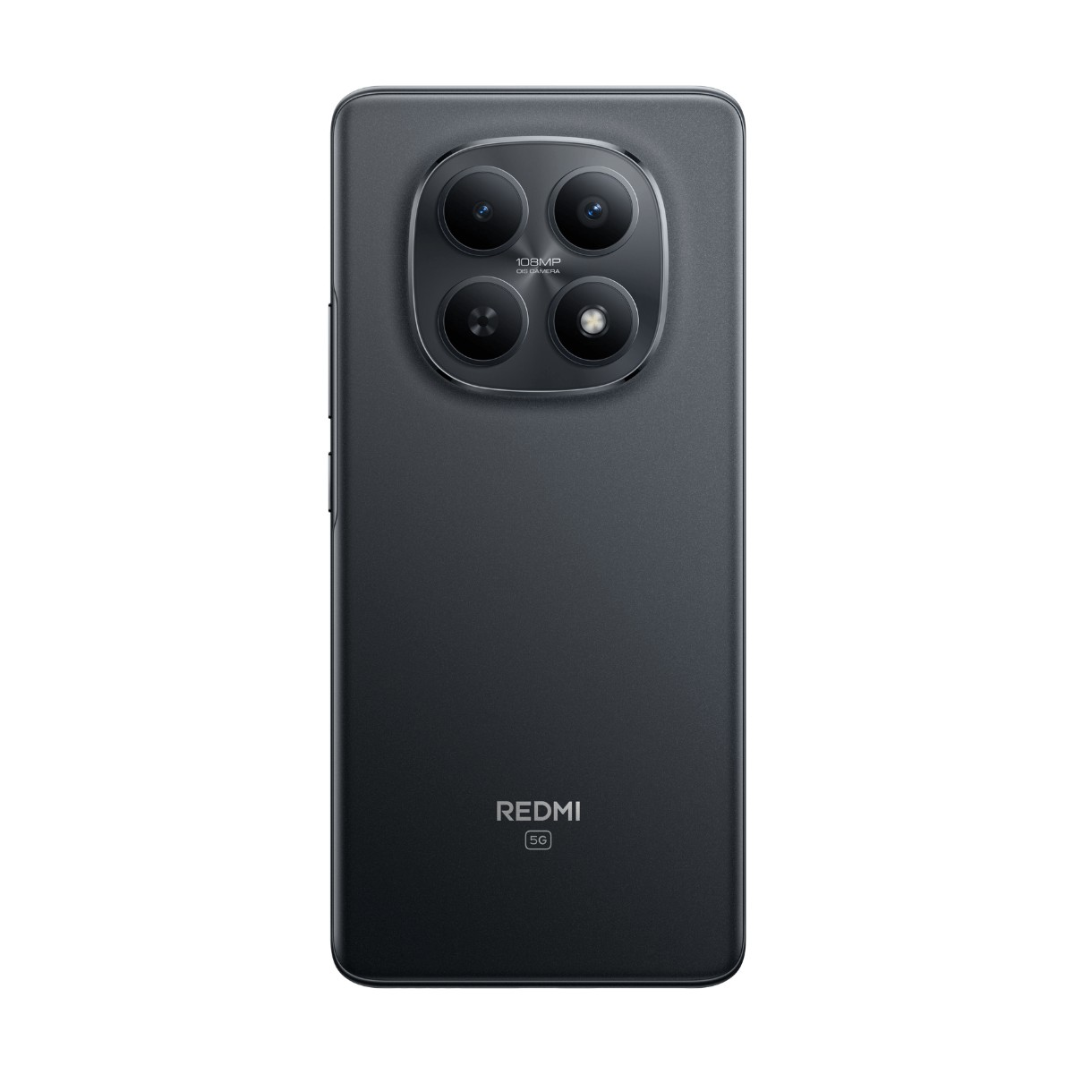 Retro di uno smartphone Redmi 5G nero con un modulo fotocamera quadrato in alto e il logo Redmi 5G in basso.