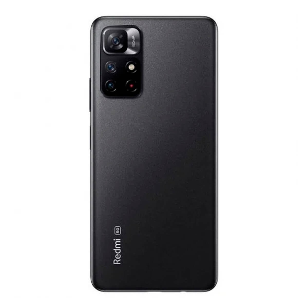 Retro di uno smartphone Redmi nero con un modulo a quattro fotocamere in alto a sinistra.