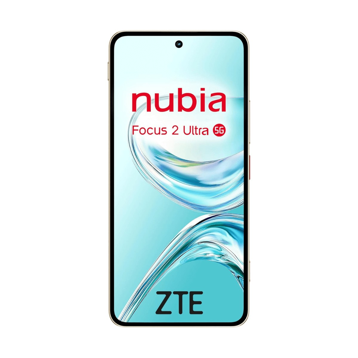 Vista frontale dello smartphone ZTE Nubia Focus 2 Ultra 5G con schermo acceso e sfondo blu.