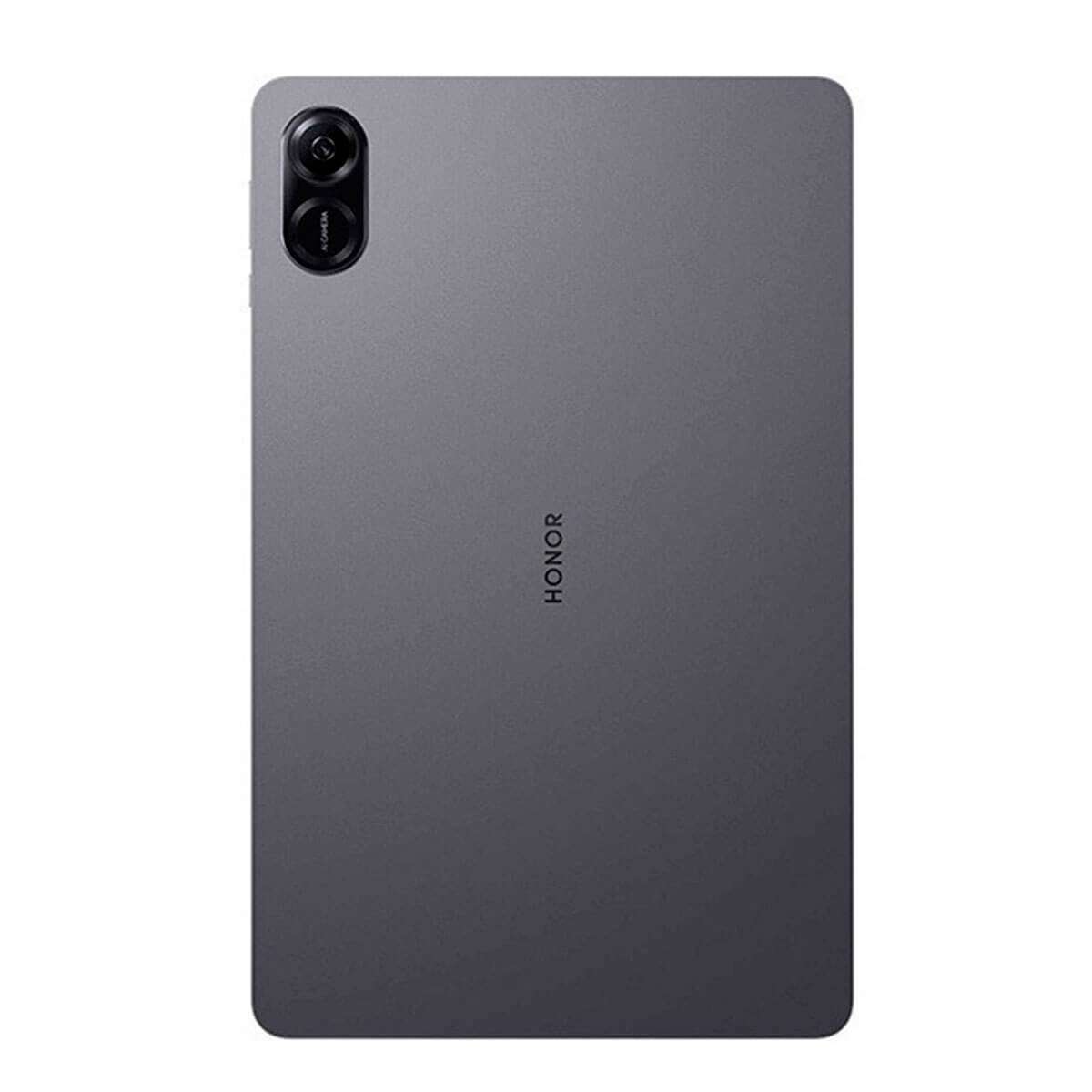 Retro di un tablet Honor grigio con doppia fotocamera in alto a sinistra e logo centrale.