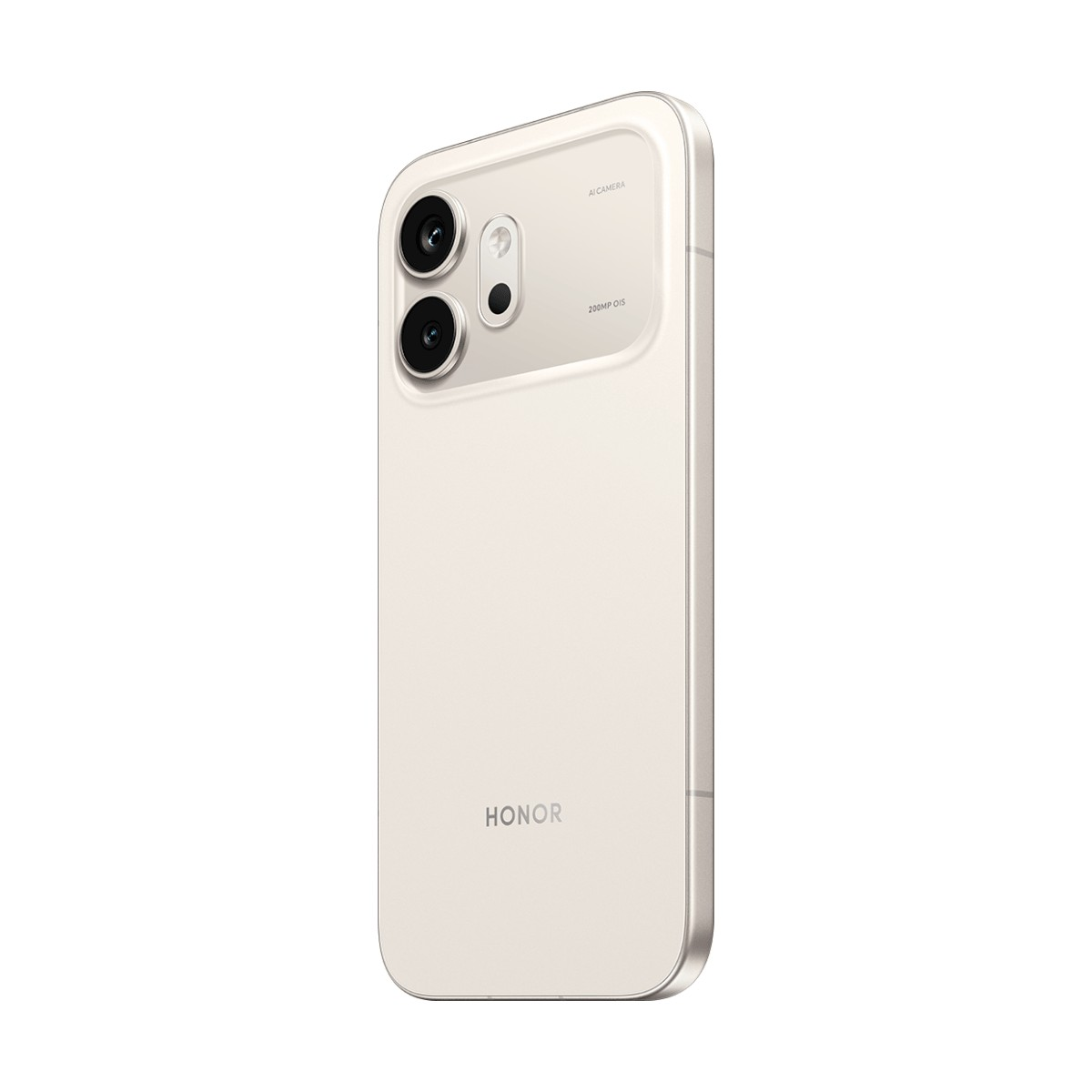 Retro di uno smartphone Honor beige con modulo a doppia fotocamera e logo in basso.