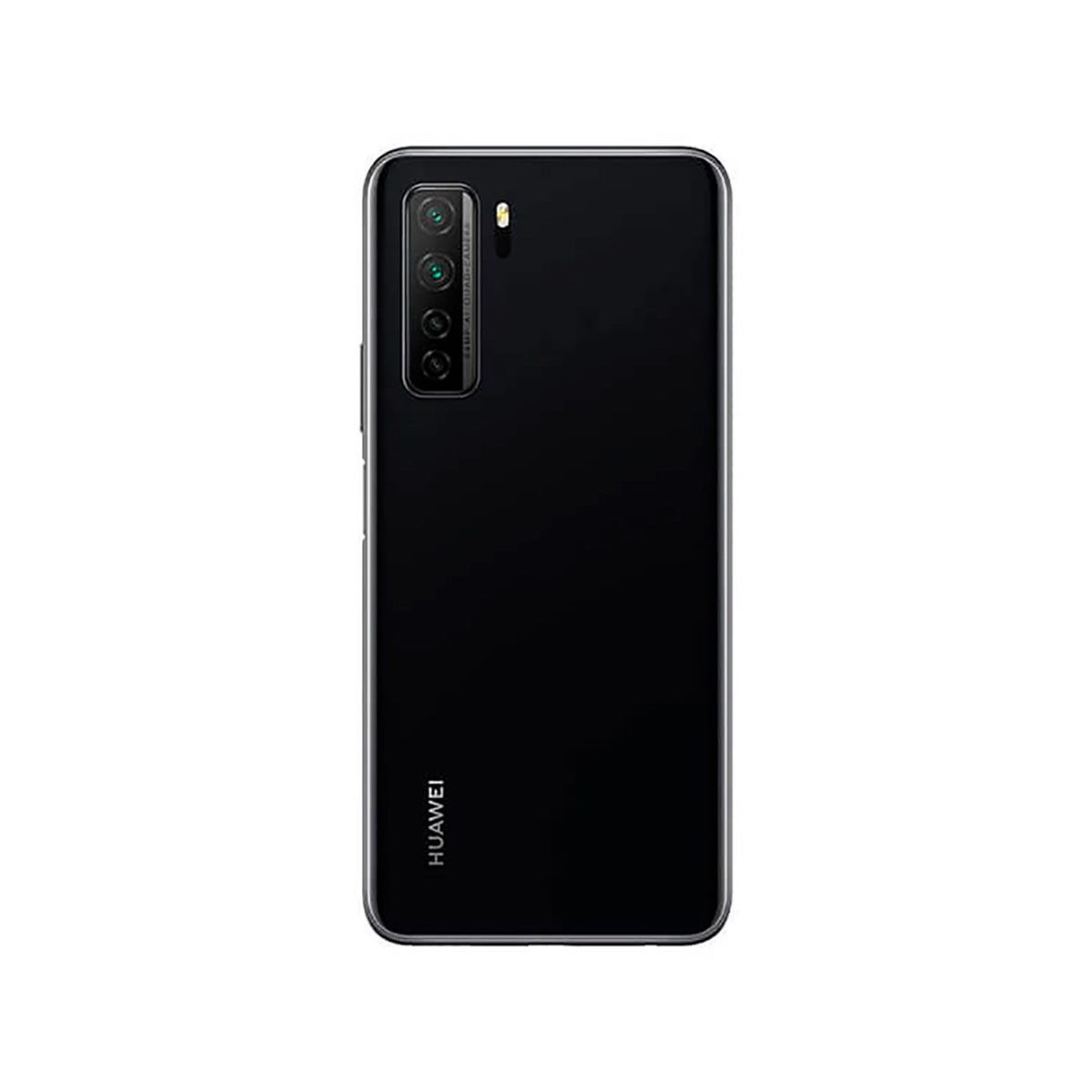 Parte trasera de un smartphone Huawei negro con un módulo de cámara cuádruple vertical.