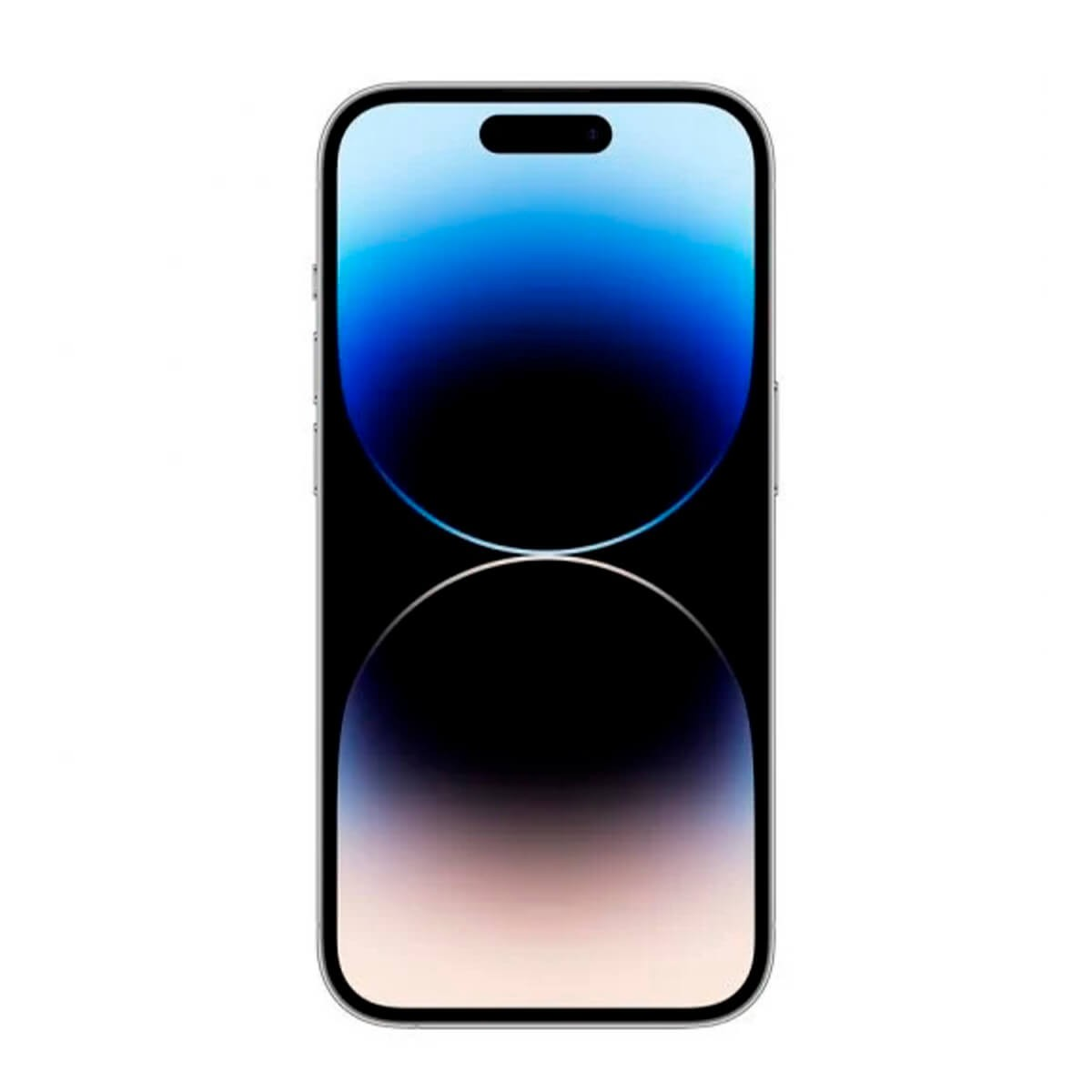 Ein Smartphone mit randlosem Display, blauer Farbverlaufsgrafik und pillenförmiger Notch oben.