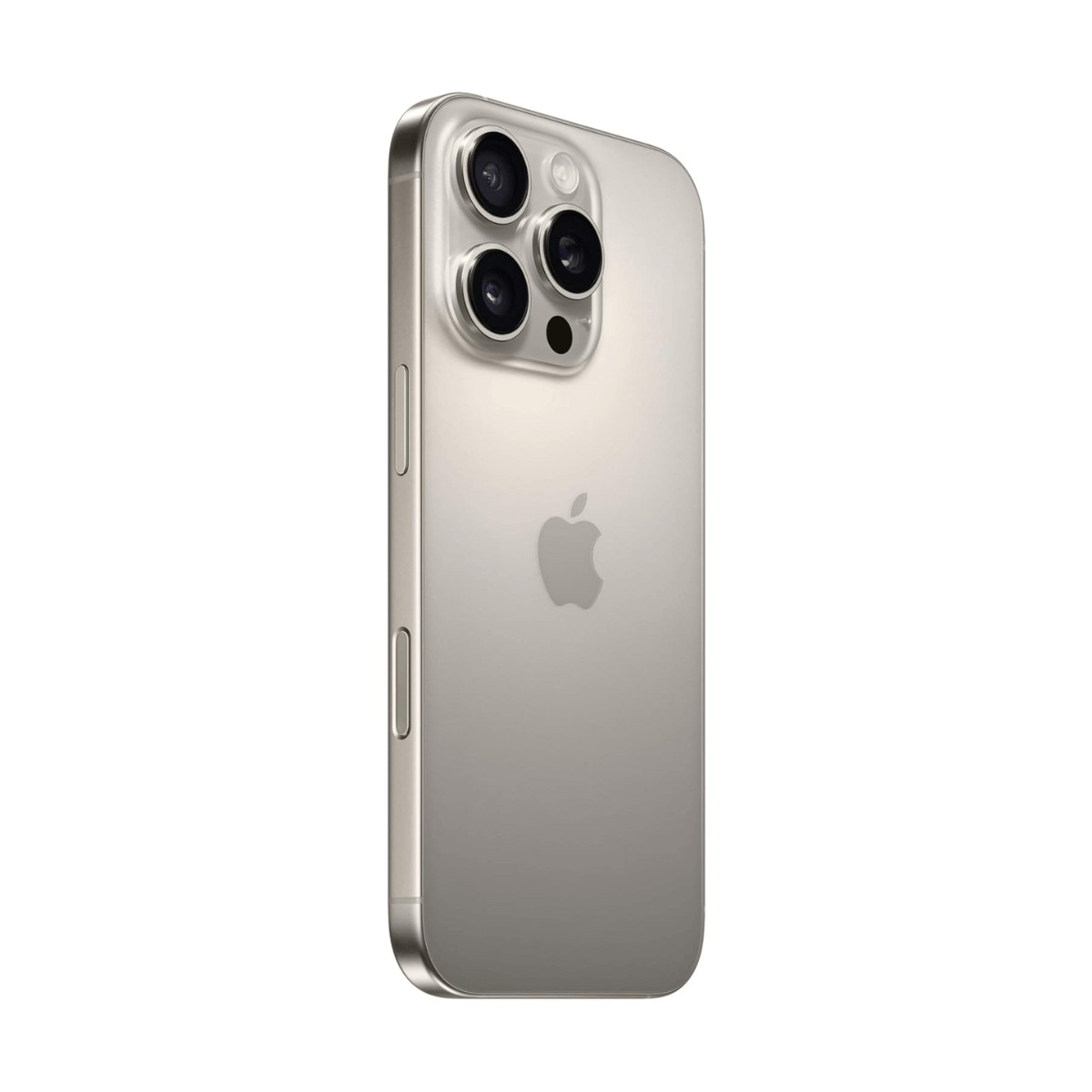 Retro di uno smartphone argento con tre fotocamere e logo Apple.