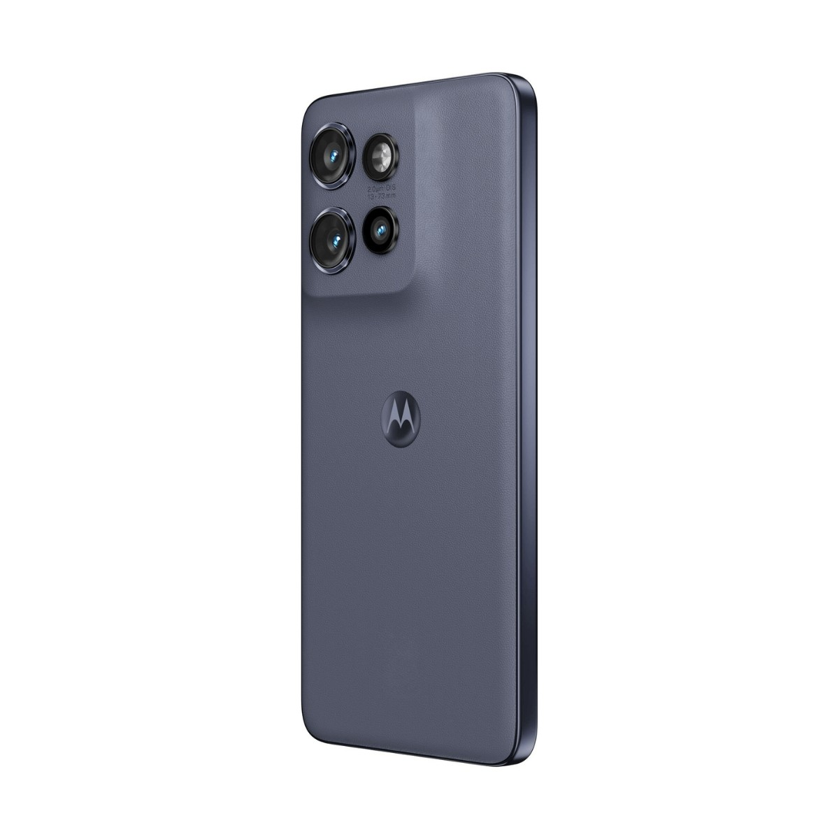 Rückansicht eines grauen Smartphones mit vier Kameraobjektiven und Motorola-Logo.
