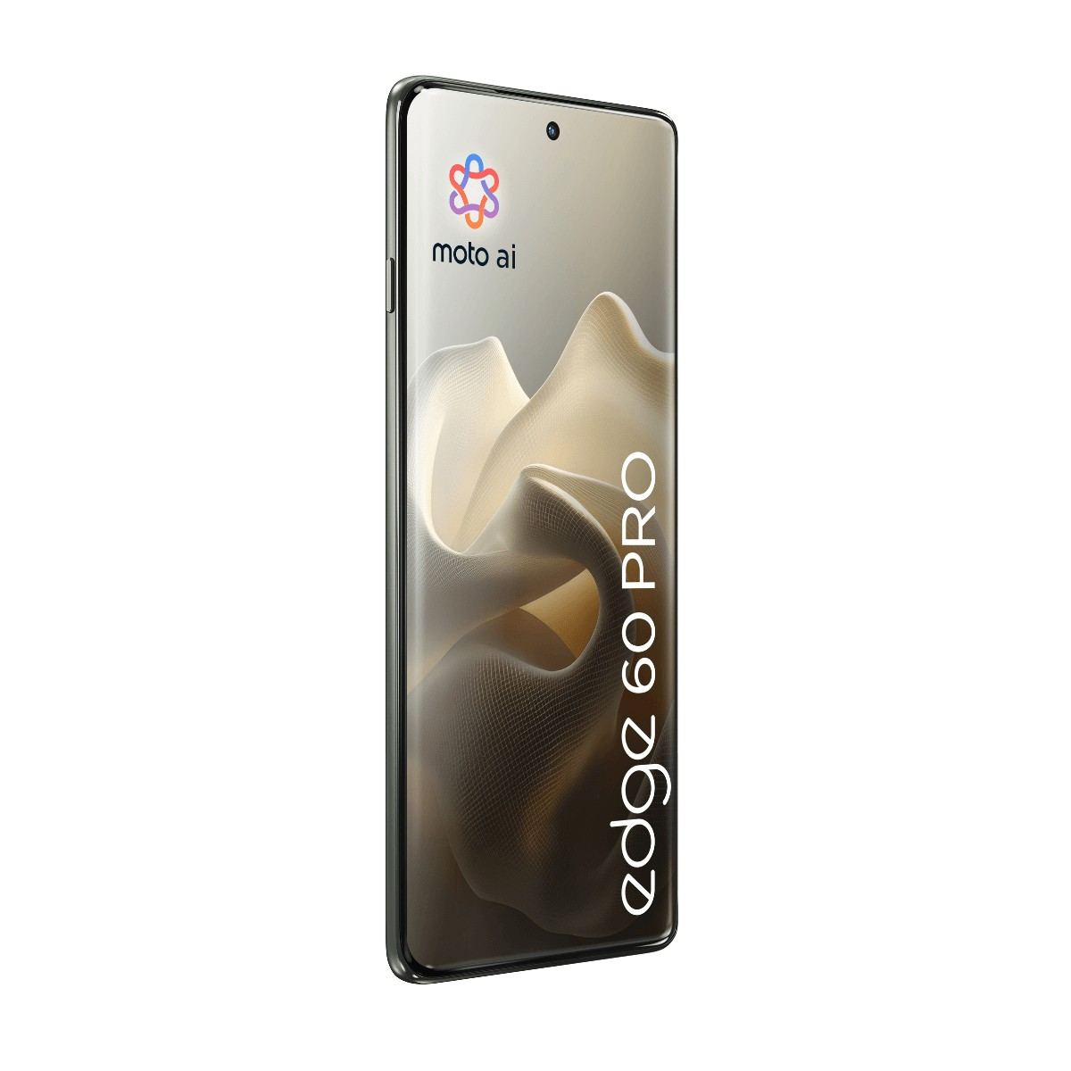 Lo smartphone Moto Edge 60 Pro mostra un design dello schermo astratto con il testo Edge 60 Pro e moto ai.