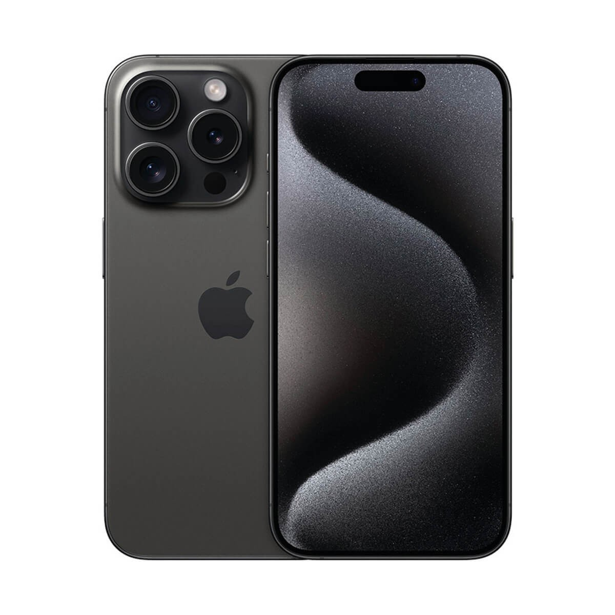 Ciemnoszary smartfon z przednim ekranem oraz tyłem z potrójnym aparatem i logo Apple.