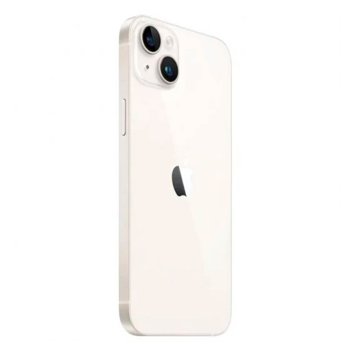 Vista posteriore di uno smartphone bianco con due fotocamere diagonali e il logo Apple.