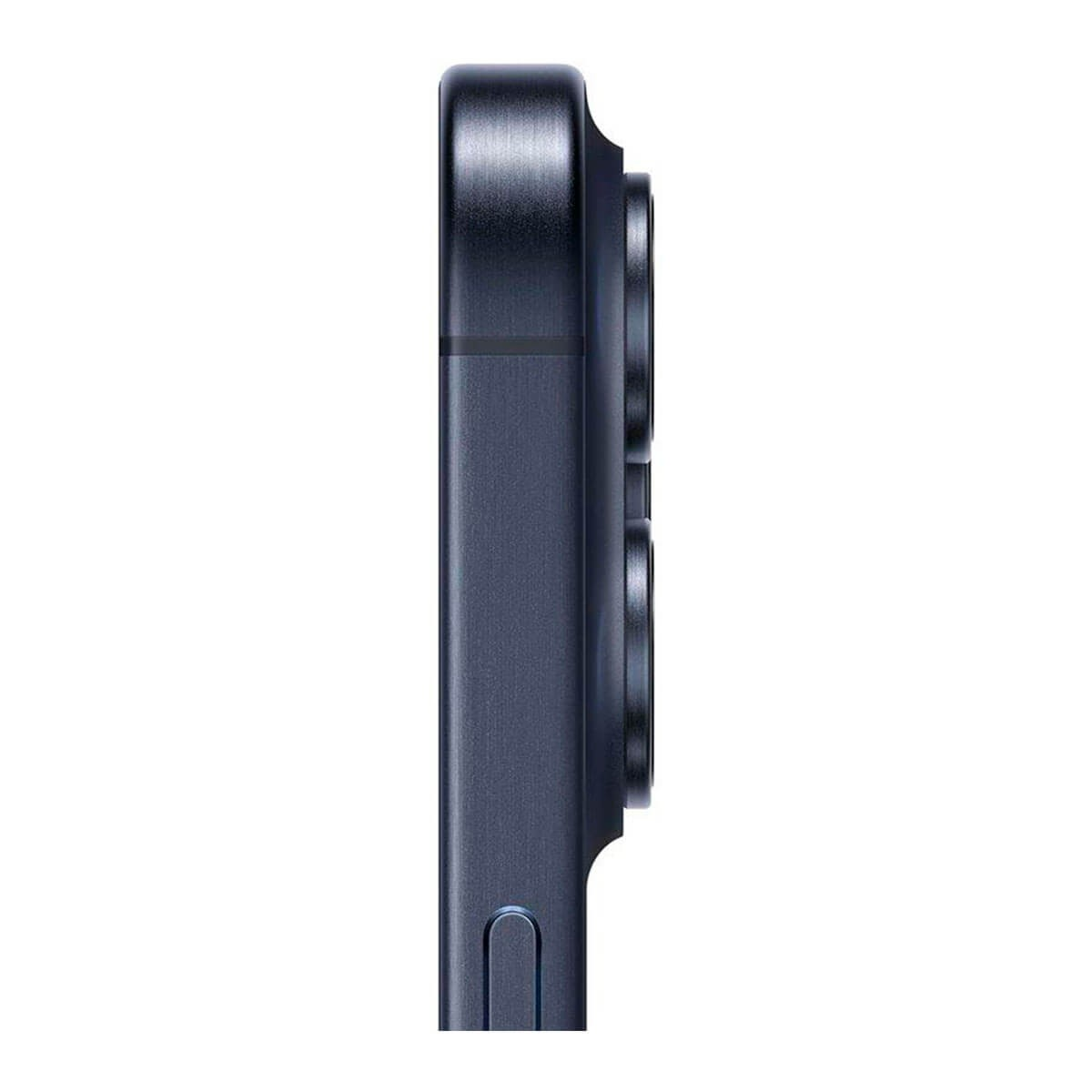 Seitenansicht eines dunklen Smartphones mit herv stehenden Kameralinsen und einer Taste.