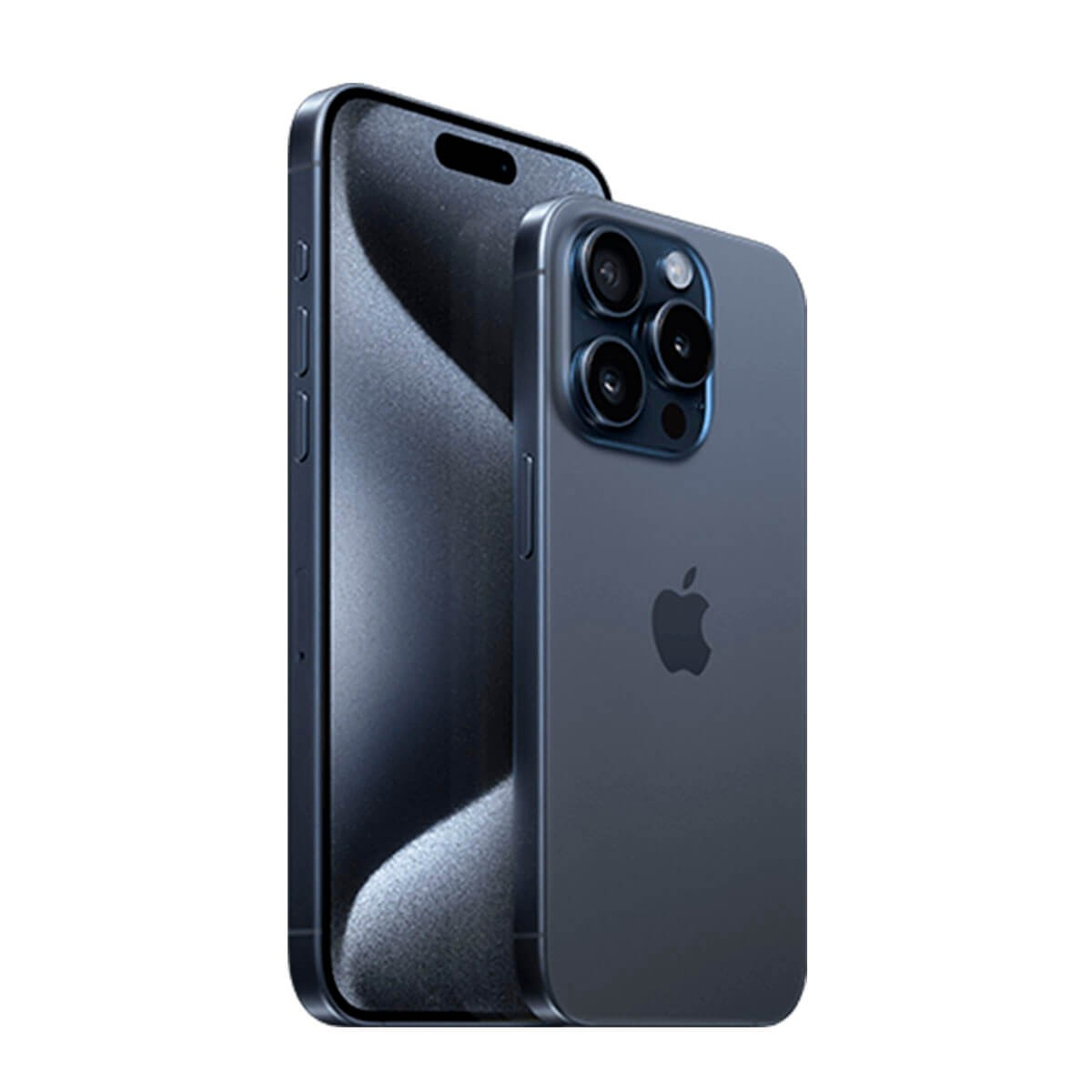 Dwa szare smartfony obok siebie, przedni pokazuje logo Apple i trzy obiektywy aparatu.