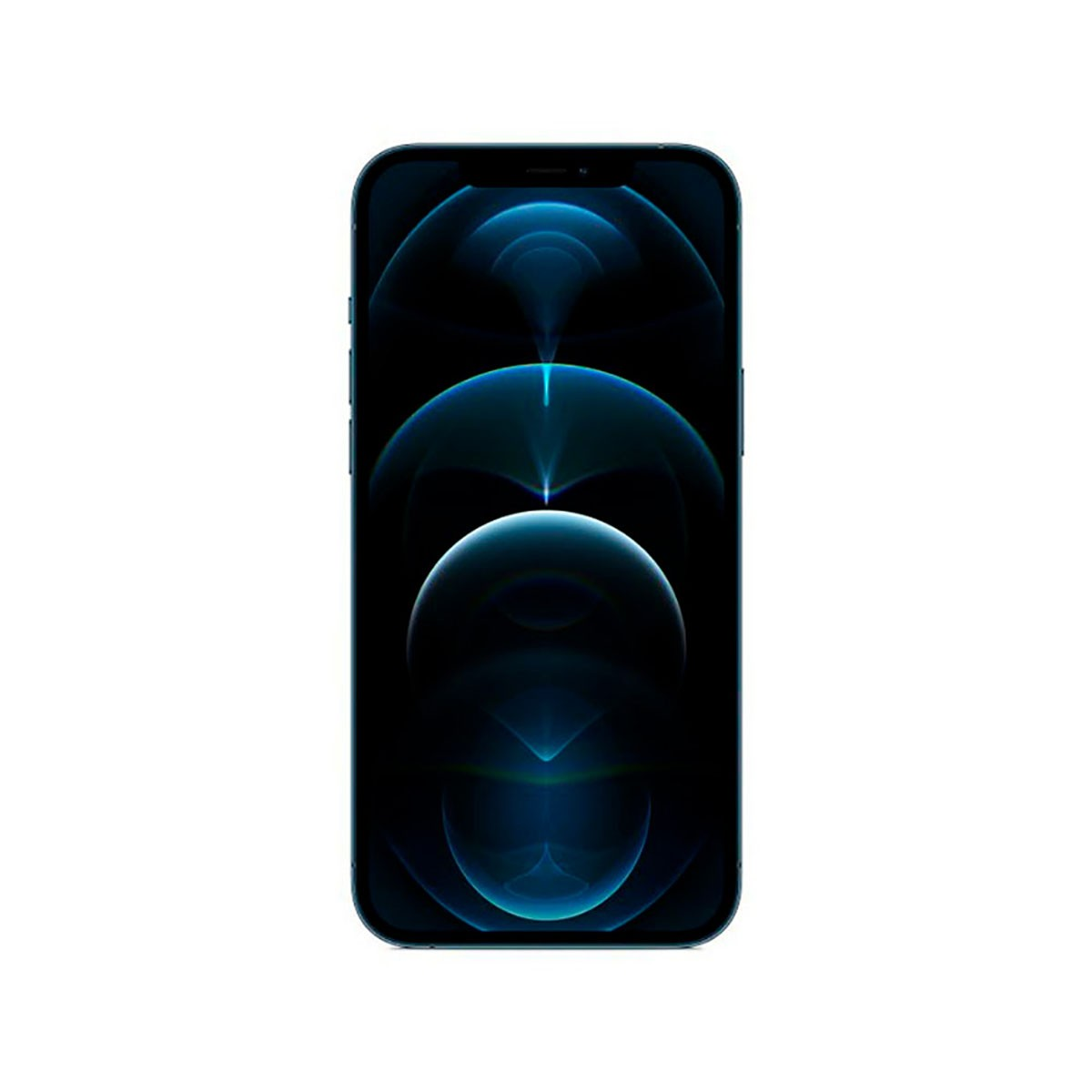 Uno smartphone con bordo blu e sfondo circolare blu sullo schermo.