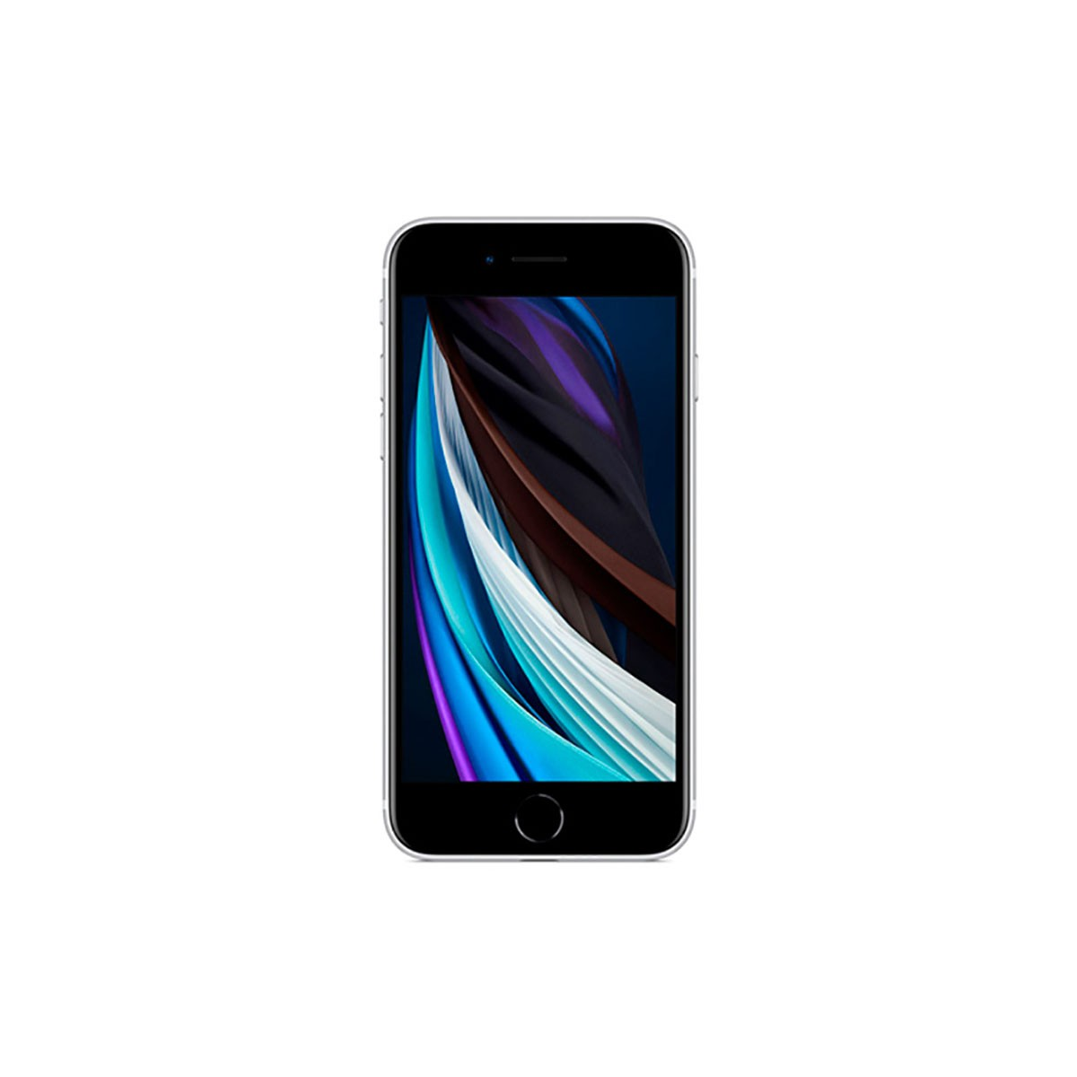Un smartphone noir aux coins arrondis avec un fond d'écran coloré.