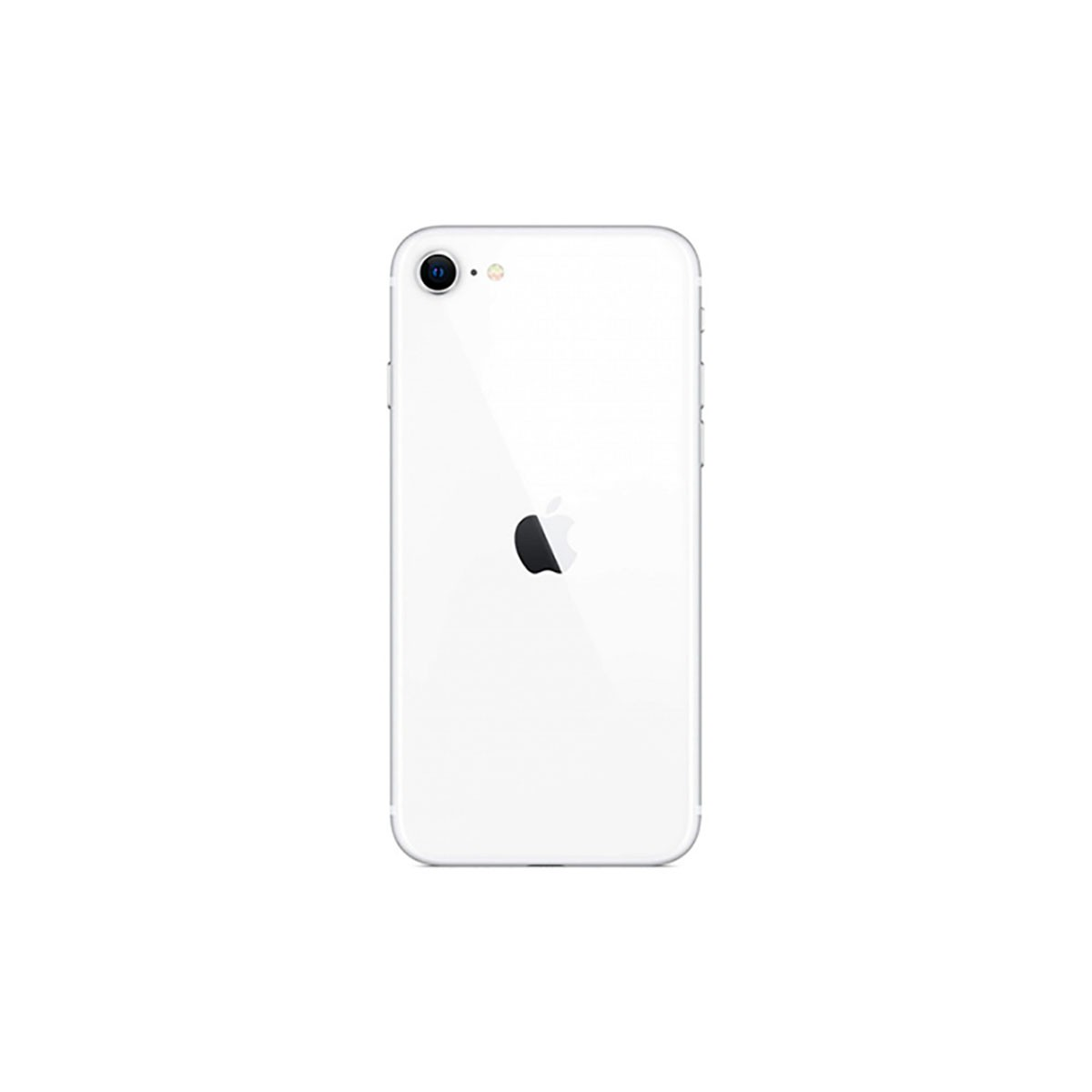 L'arrière d'un smartphone blanc avec un appareil photo et le logo Apple au centre.