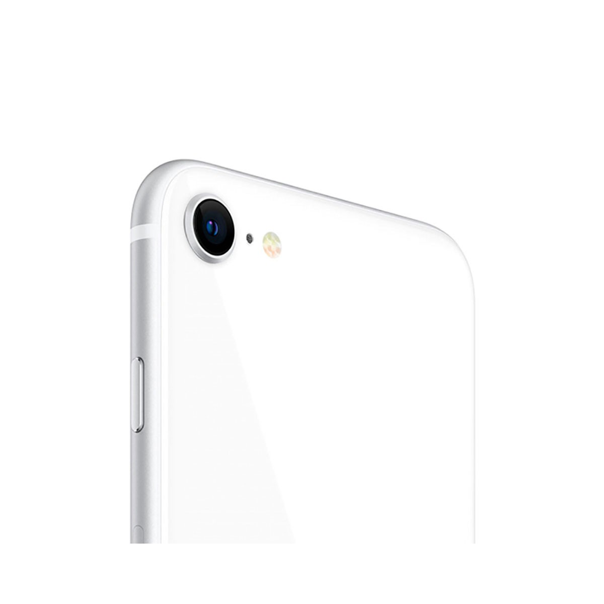 Parte trasera de un smartphone blanco con una sola lente de cámara, micrófono y flash en la esquina superior.