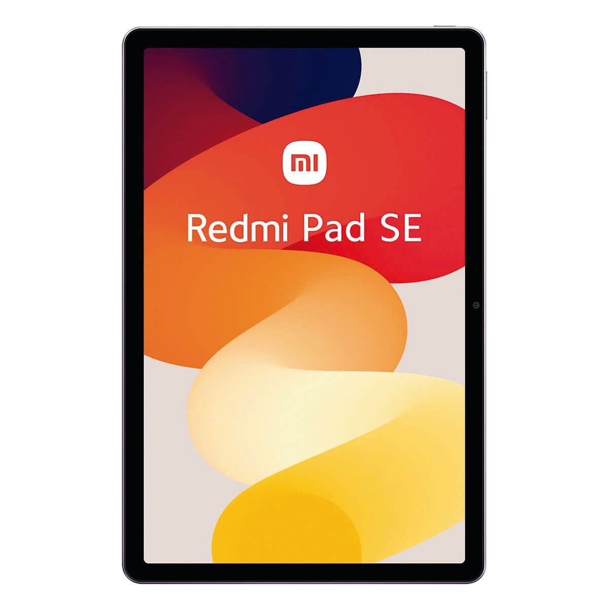 Vorderansicht eines Xiaomi Redmi Pad SE Tablets mit einem bunten abstrakten Hintergrundbild und Logo.