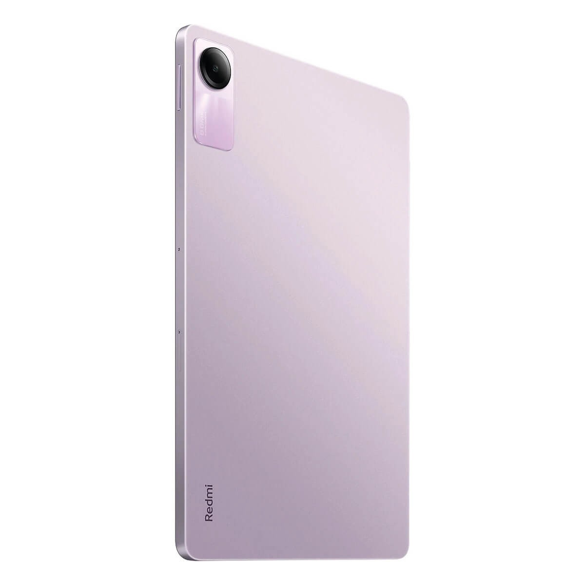 Rückseite eines hellvioletten Redmi-Tablets mit einzelner Kamera oben links und dem Redmi-Logo unten.