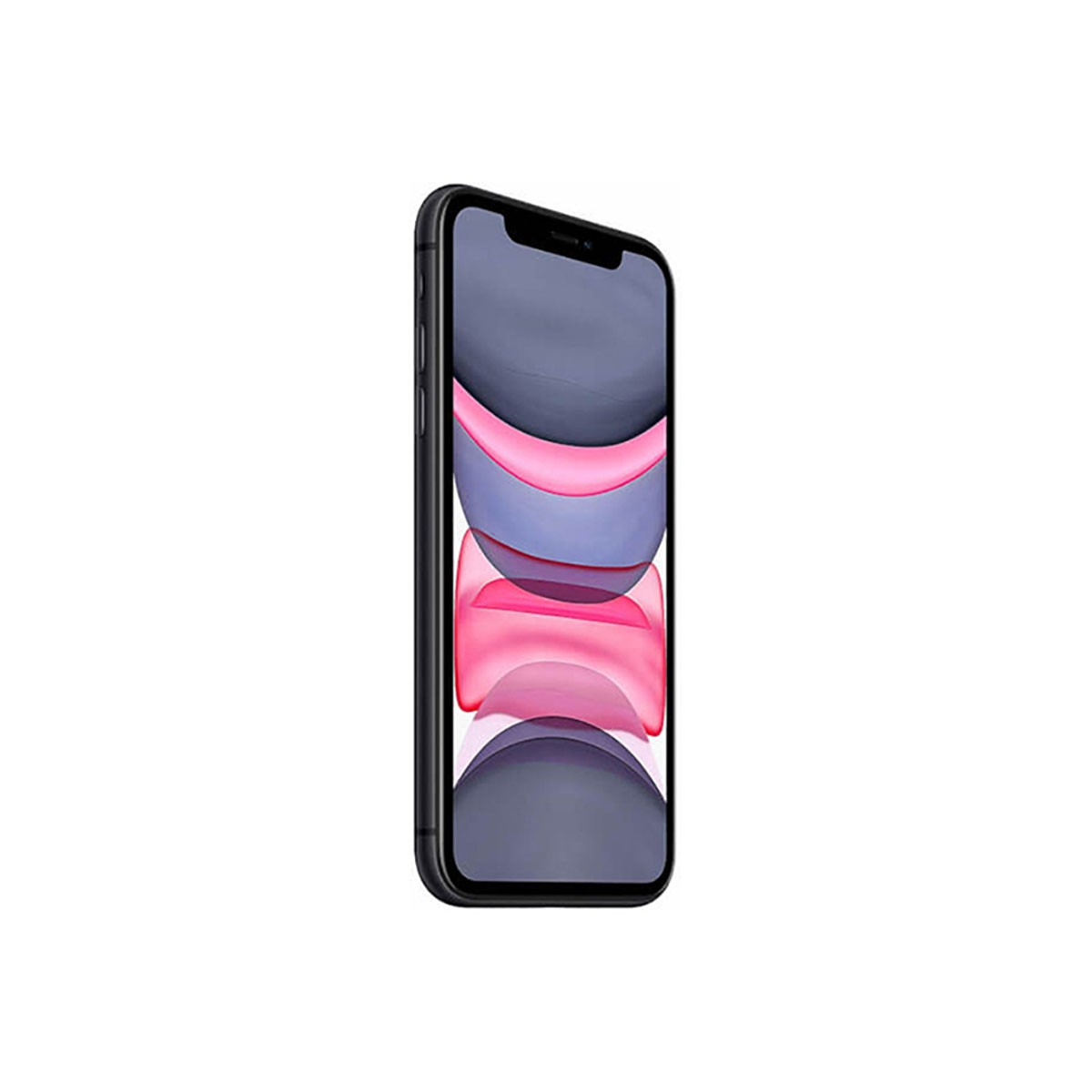Uno smartphone nero inclinato a sinistra, con uno sfondo astratto e colorato.
