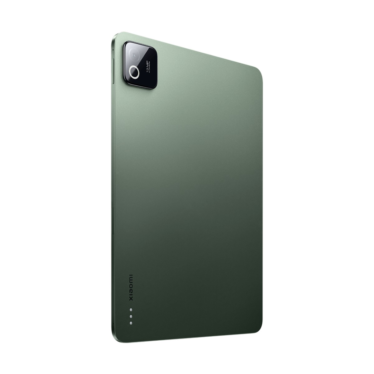 Retro di un tablet Xiaomi verde con modulo fotocamera quadrato e logo.