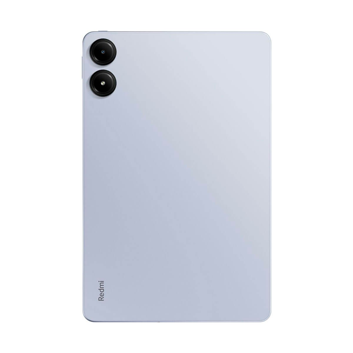 Retro di un tablet Redmi azzurro con due fotocamere posteriori e il logo Redmi in basso a sinistra.