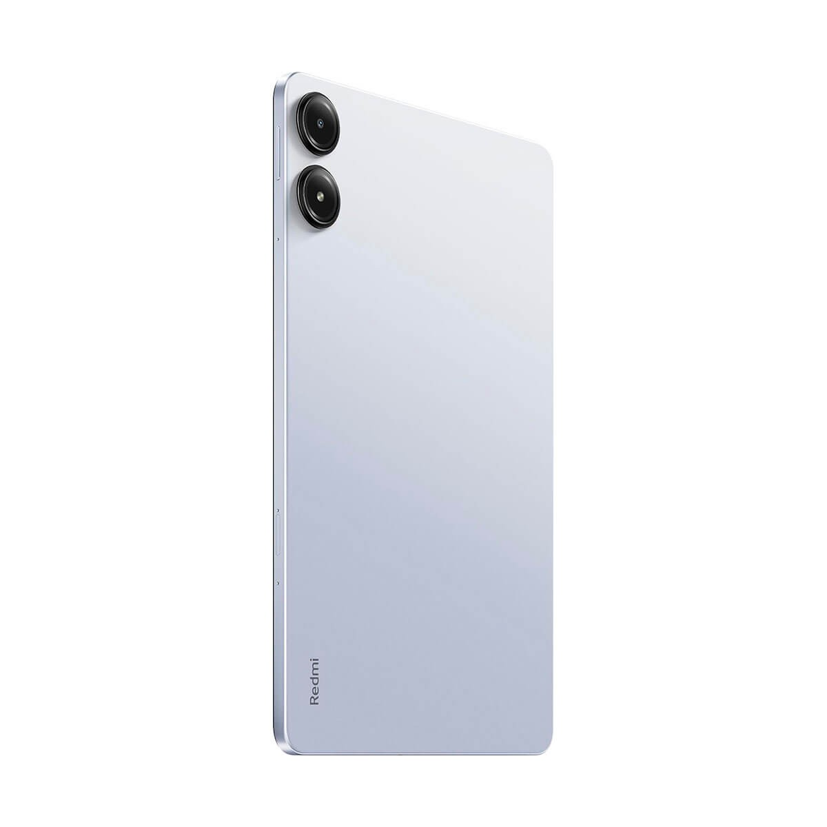 Retro di uno smartphone Redmi argentato con due fotocamere verticali in alto a sinistra e logo Redmi.