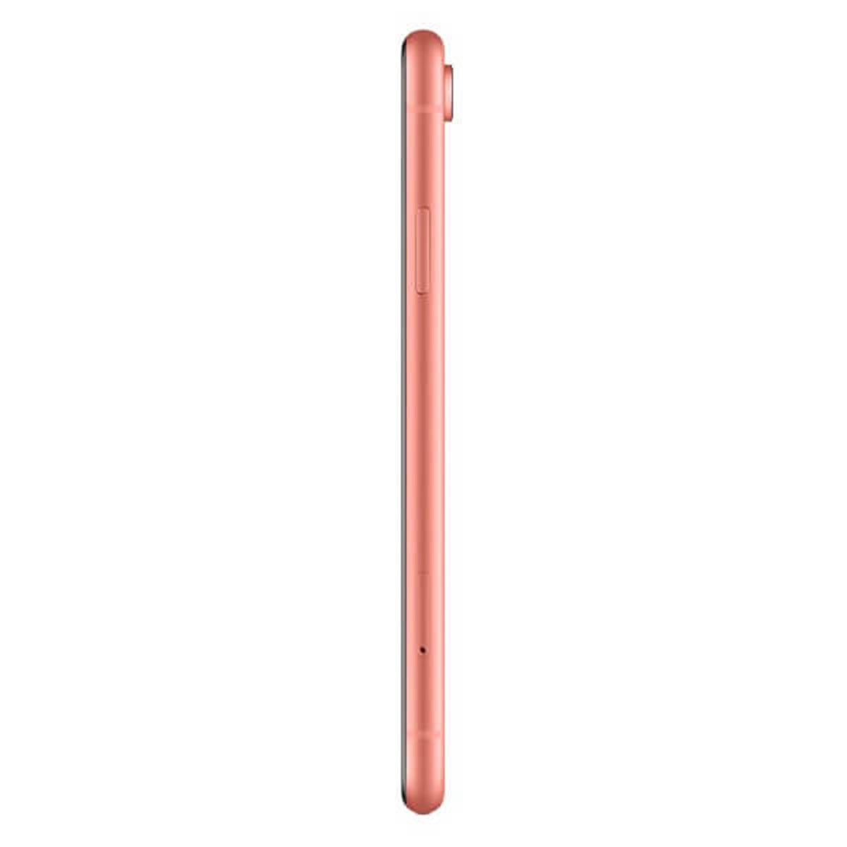 Vista laterale di uno smartphone oro rosa su sfondo bianco con pulsanti del volume.