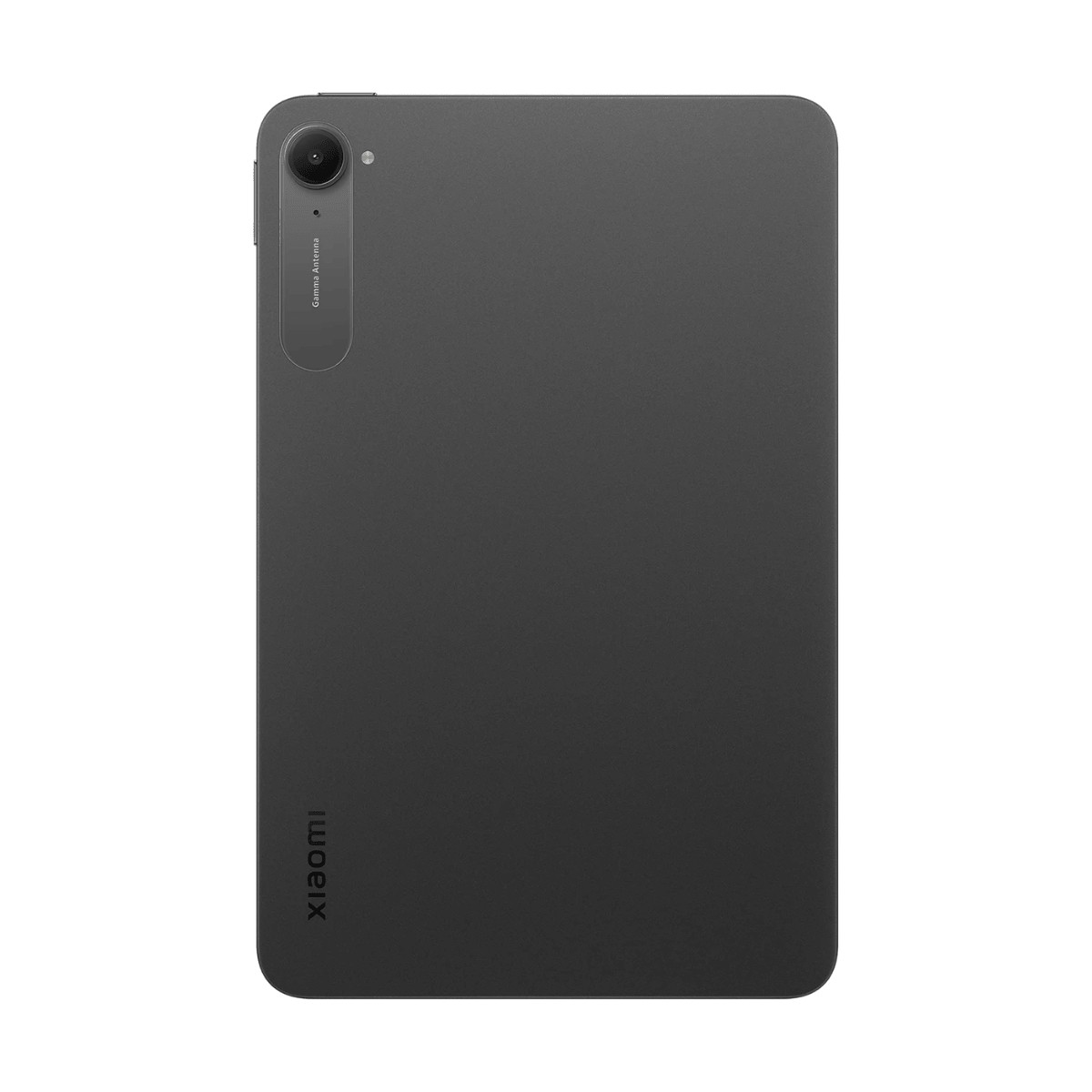 Kamera modüllü ve logolu gri Xiaomi tabletin arka yüzü.