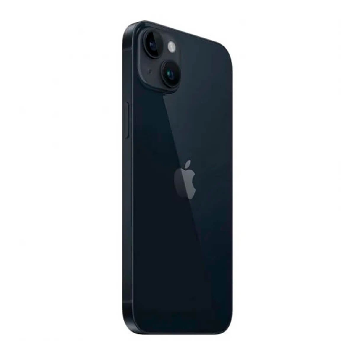 Smartphone blu scuro con doppia fotocamera e logo Apple sul retro.