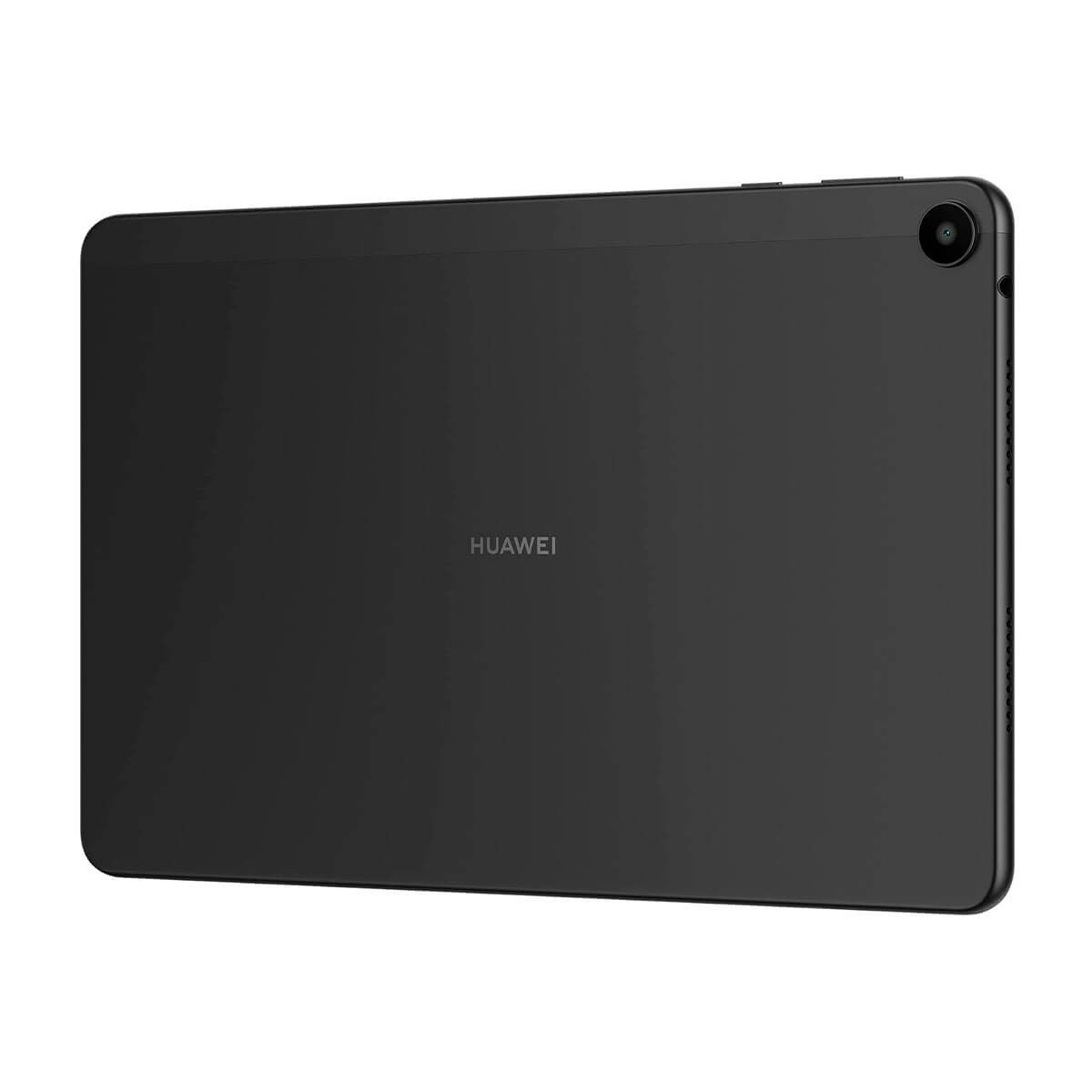 Rückseite eines schwarzen Huawei-Tablets mit Kamera oben rechts und dem Huawei-Logo in der Mitte.