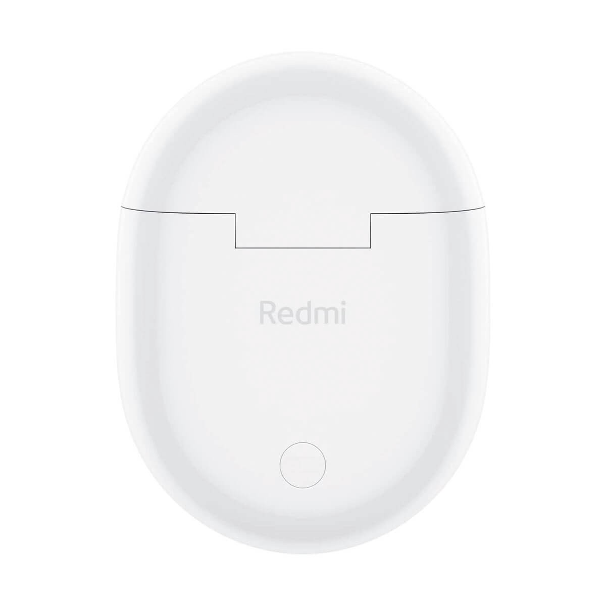 Custodia di ricarica bianca ovale per auricolari wireless Redmi con piccola luce di stato.