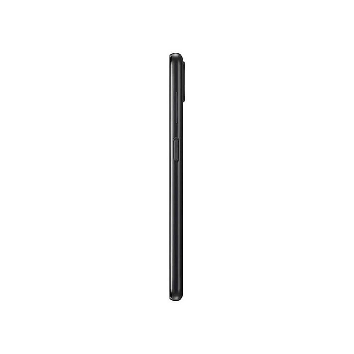 Vista laterale di uno smartphone nero che mostra i pulsanti del volume e di accensione su sfondo chiaro.