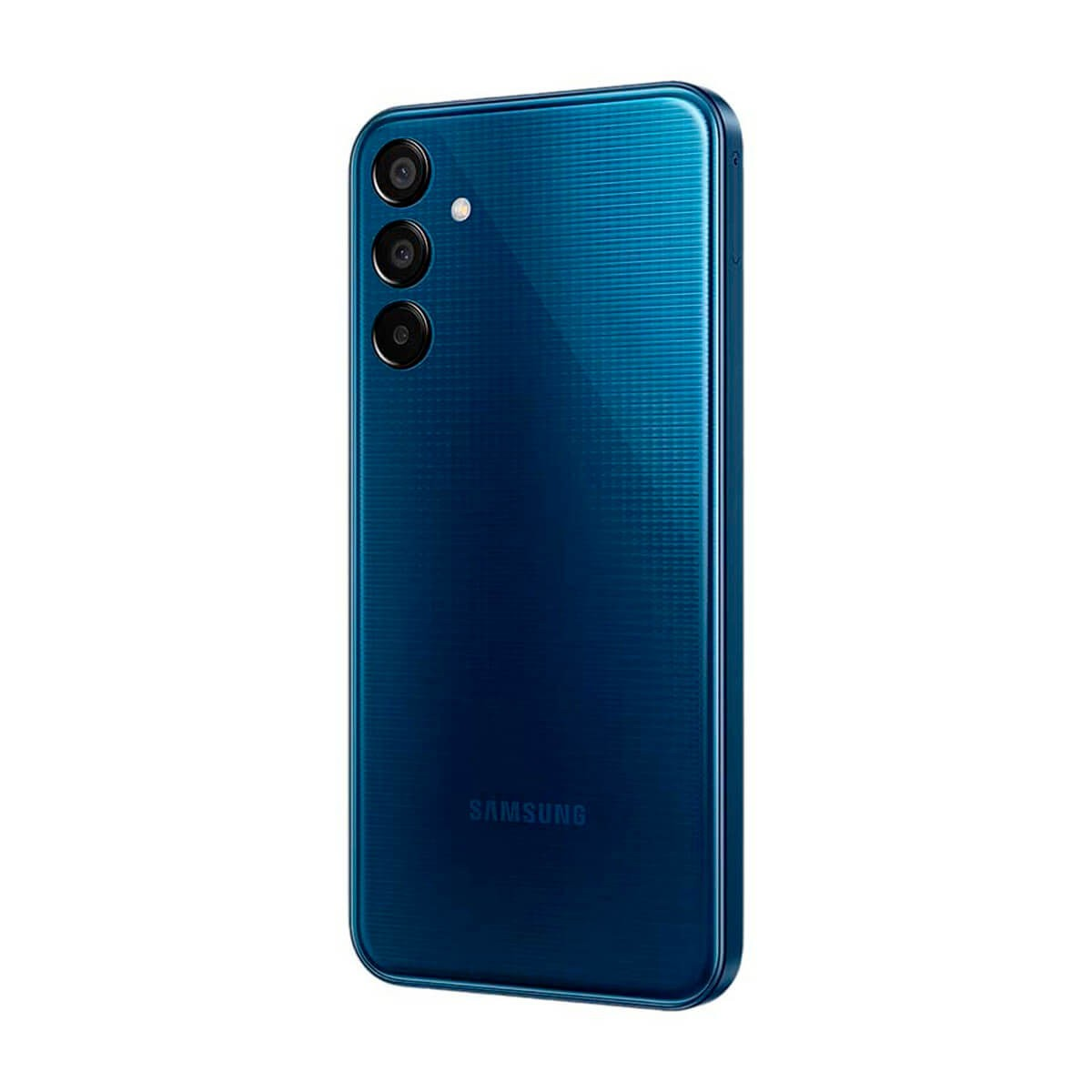 Retro blu di uno smartphone Samsung con tre obiettivi fotografici verticali.