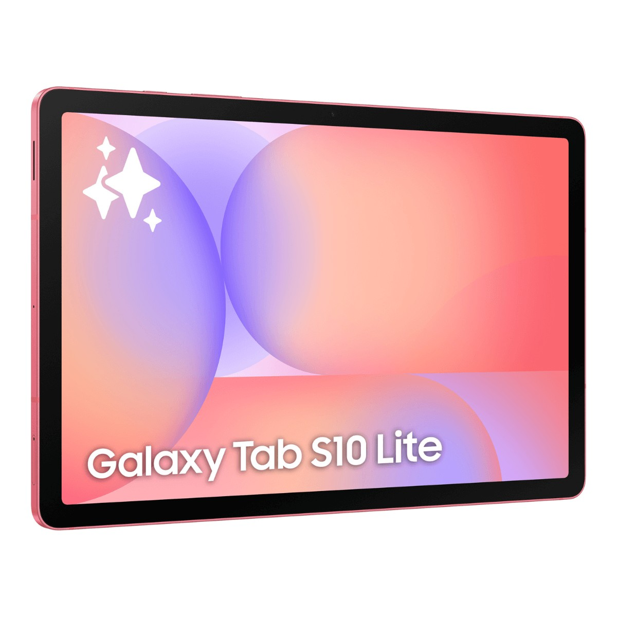 Un Samsung Galaxy Tab S10 Lite rosa mostra uno schermo colorato con la scritta Galaxy Tab S10 Lite.