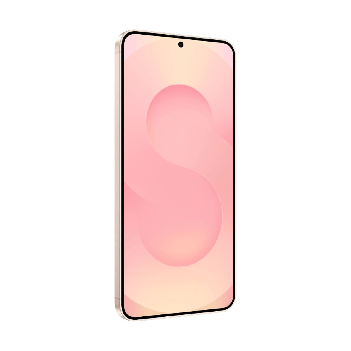 Uno smartphone rosa in vista laterale che mostra un design curvo sullo schermo su sfondo bianco.