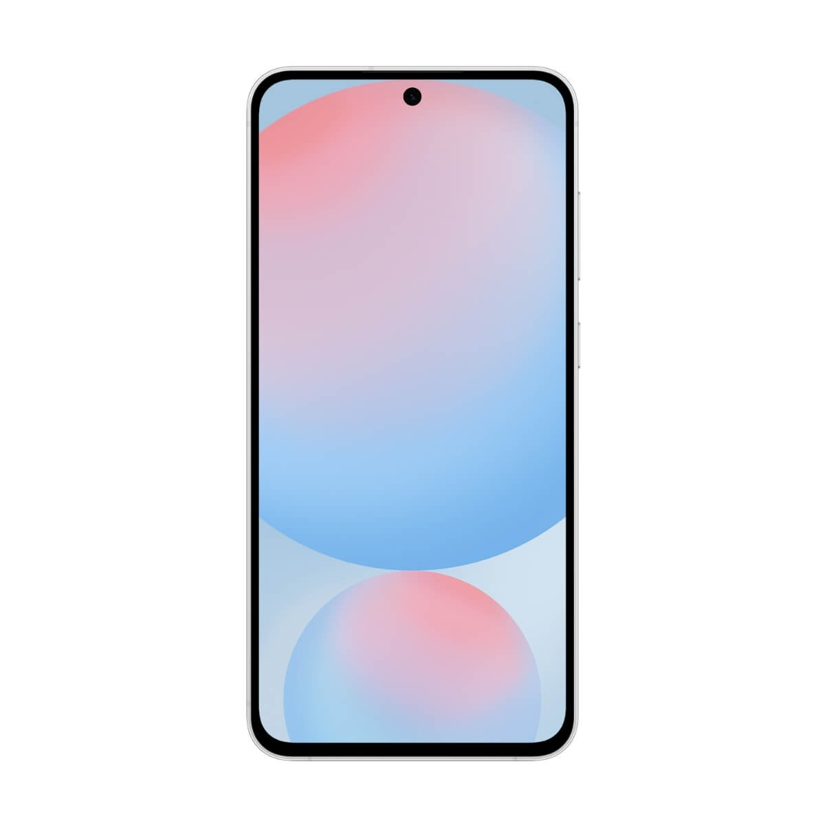 Un teléfono inteligente con borde blanco y un fondo de pantalla degradado rosa y azul.