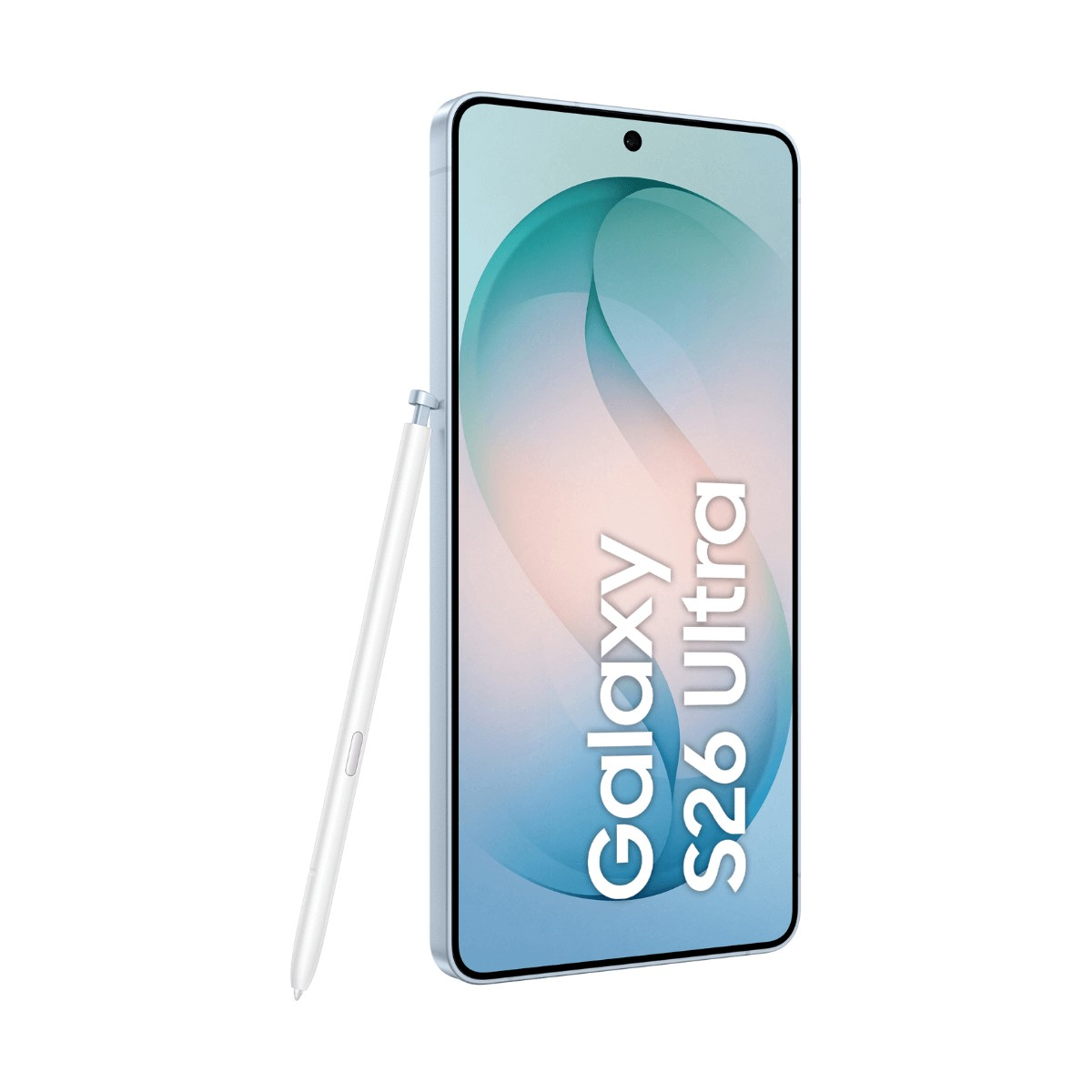 Uno smartphone Galaxy S26 Ultra con una penna S Pen davanti su sfondo chiaro.
