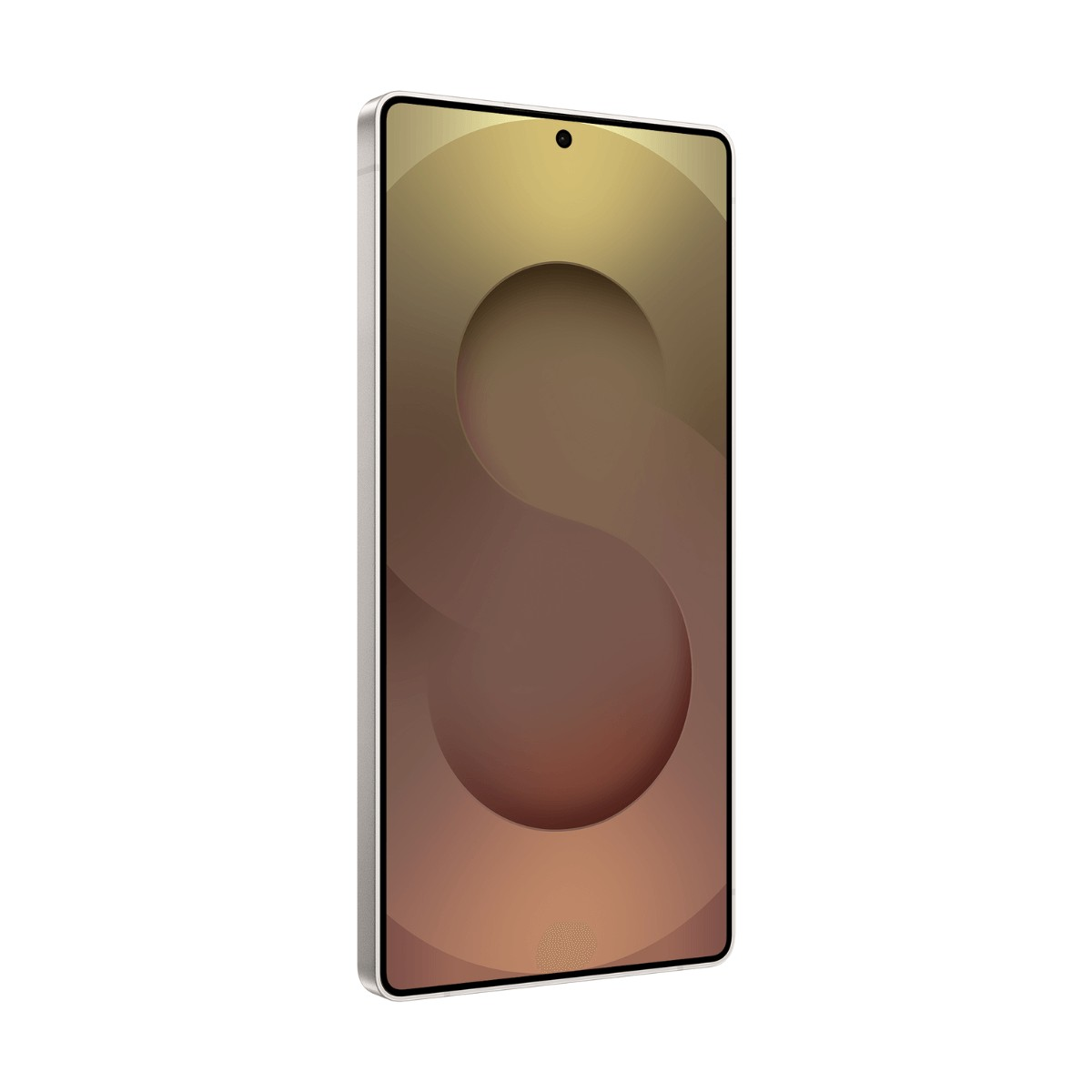 Uno smartphone con sfondo dorato e una curva a S sullo schermo.