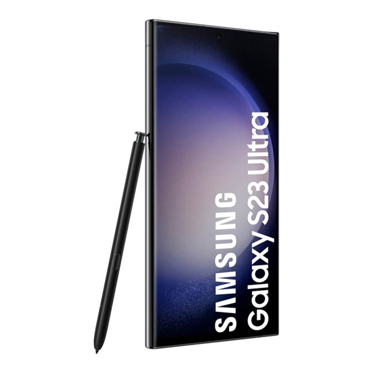 Uno smartphone Samsung Galaxy S23 Ultra con S Pen su sfondo bianco.