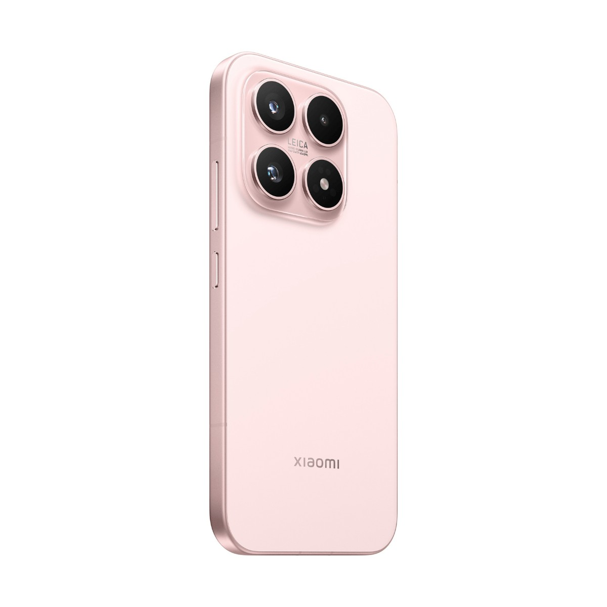 Uno smartphone Xiaomi rosa visto dal retro, con un modulo quadrato a quattro fotocamere e il logo Xiaomi.