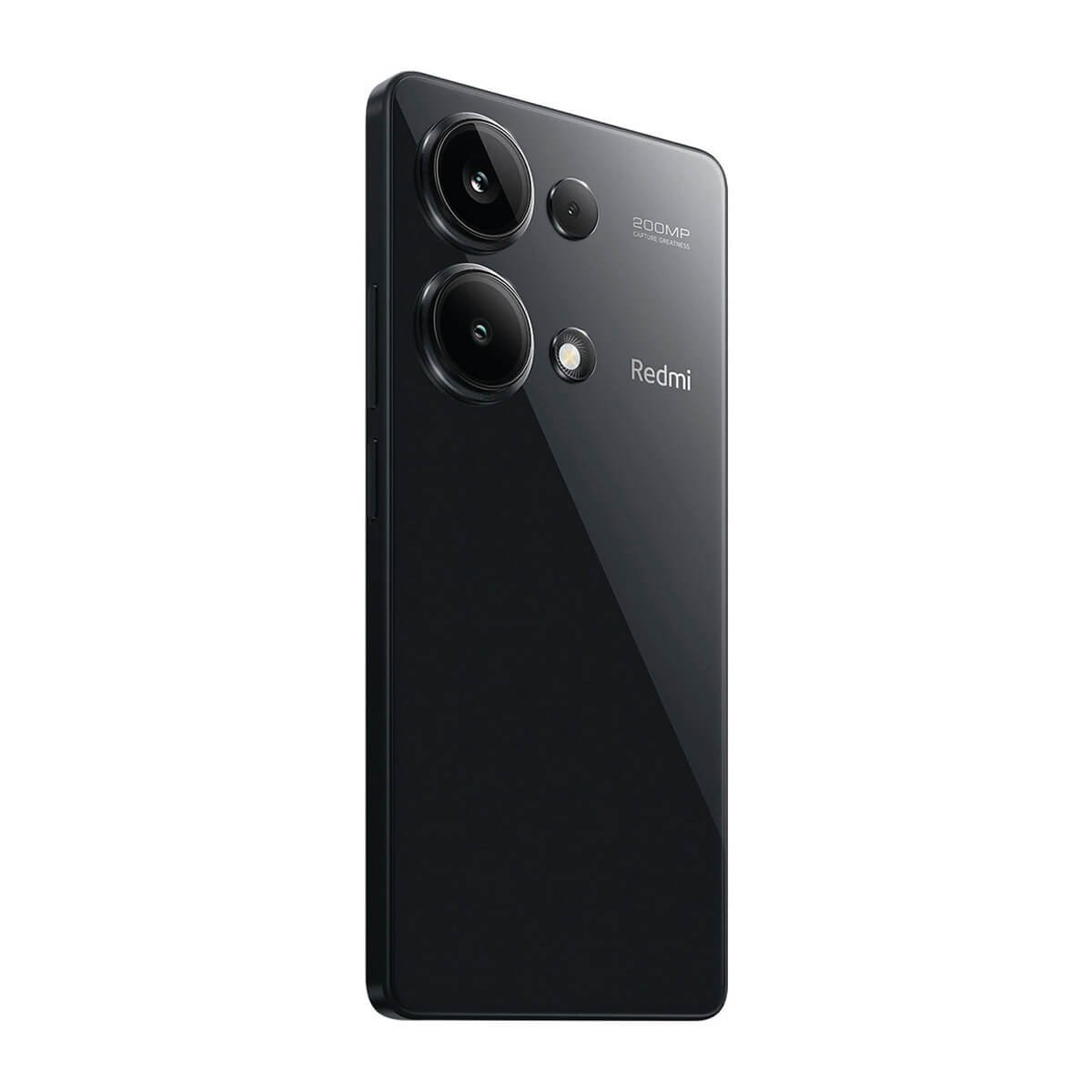 Rückseite eines schwarzen Redmi-Smartphones mit zwei großen Kameralinsen und der Aufschrift 200MP.