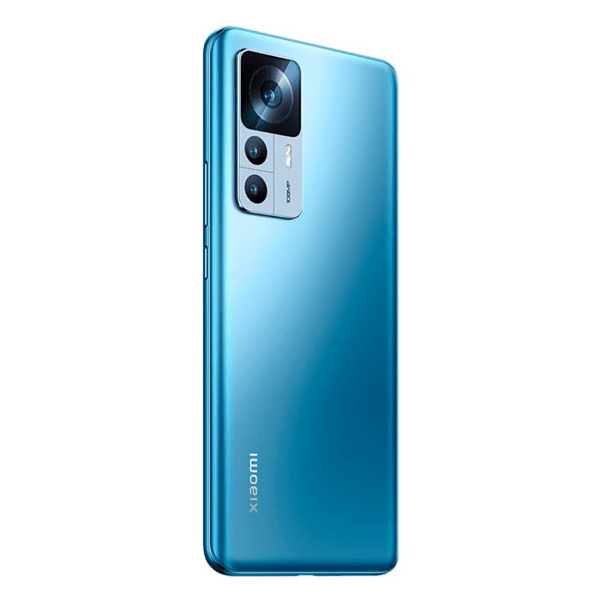 Retro di uno smartphone Xiaomi blu con tripla fotocamera e logo.