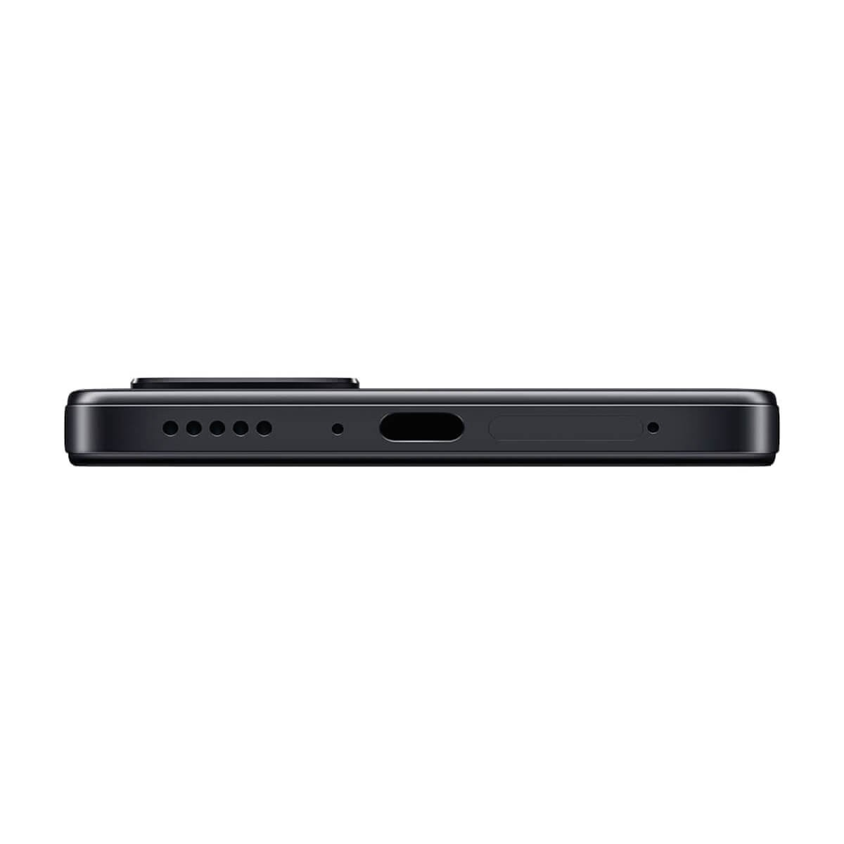 Unterseite eines schwarzen Smartphones mit Lautsprecher, USB-C-Anschluss und SIM-Kartenfach.